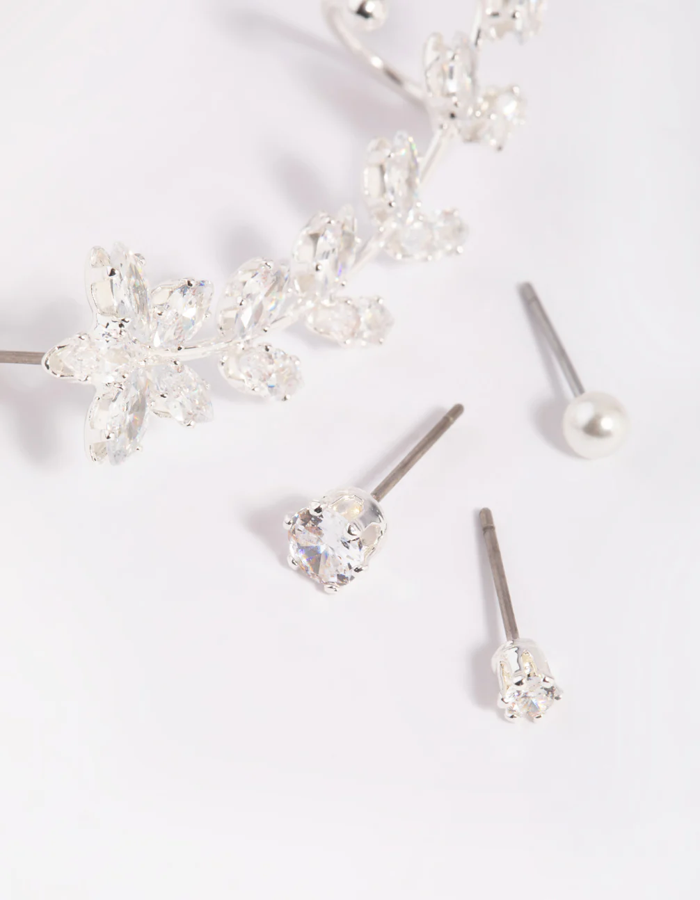 Silver Cubic Zirconia Vine Cuff Earring 4-Pack - Image 4