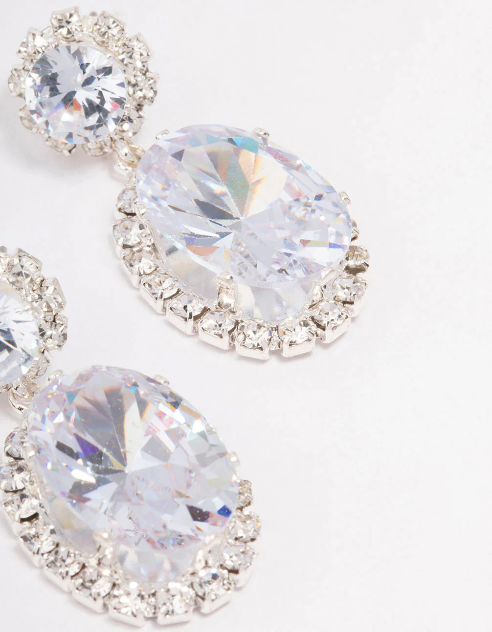 Silver Oval Flower Drop Earrings - Image 3