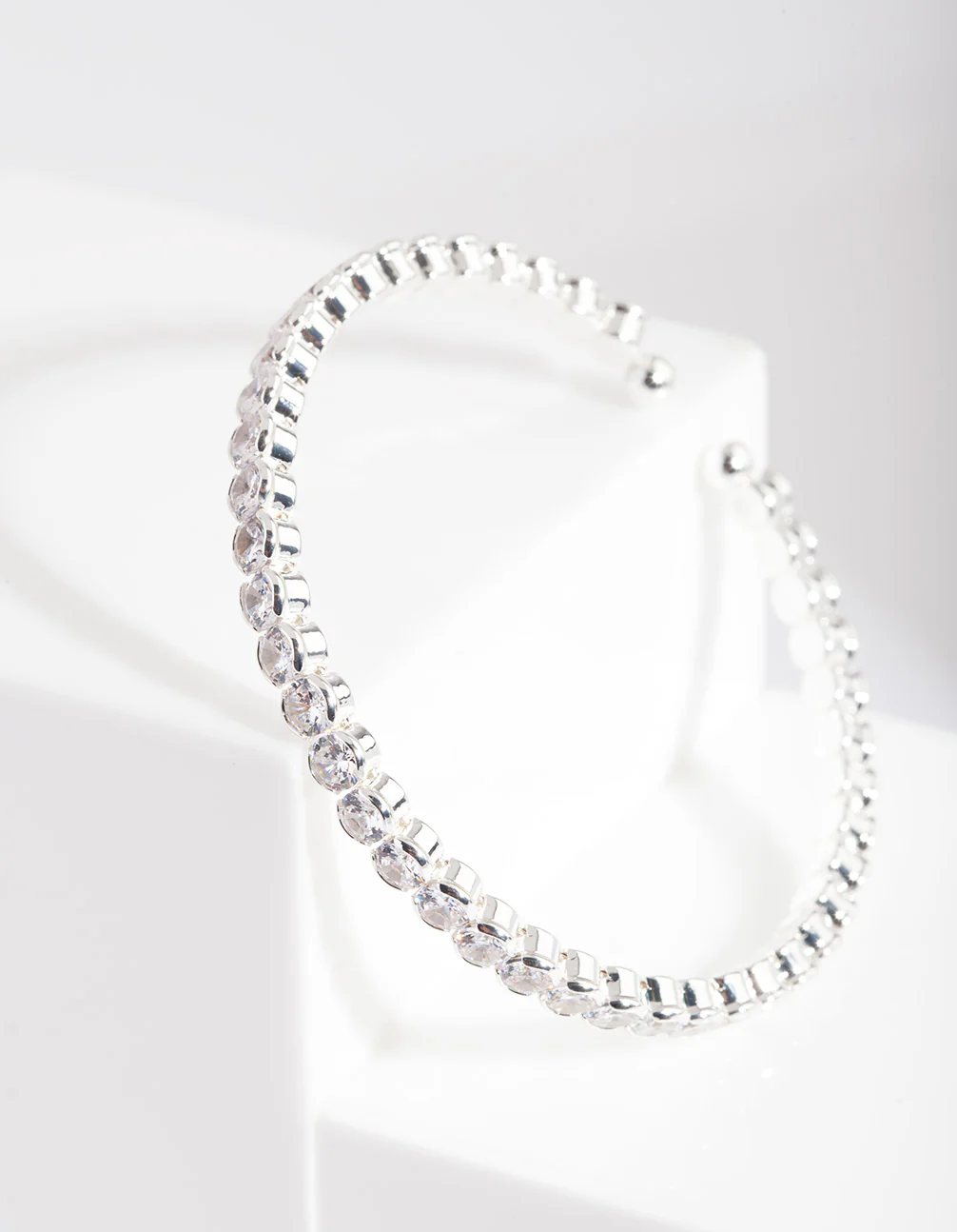 Silver Cubic Zirconia Stone Cuff Bracelet - Image 2