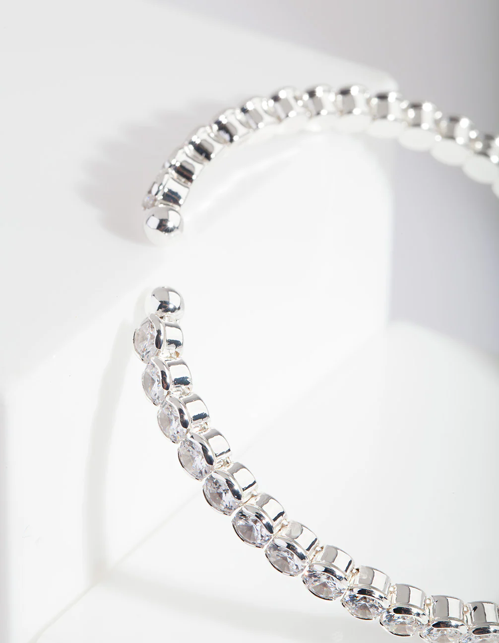 Silver Cubic Zirconia Stone Cuff Bracelet - Image 3