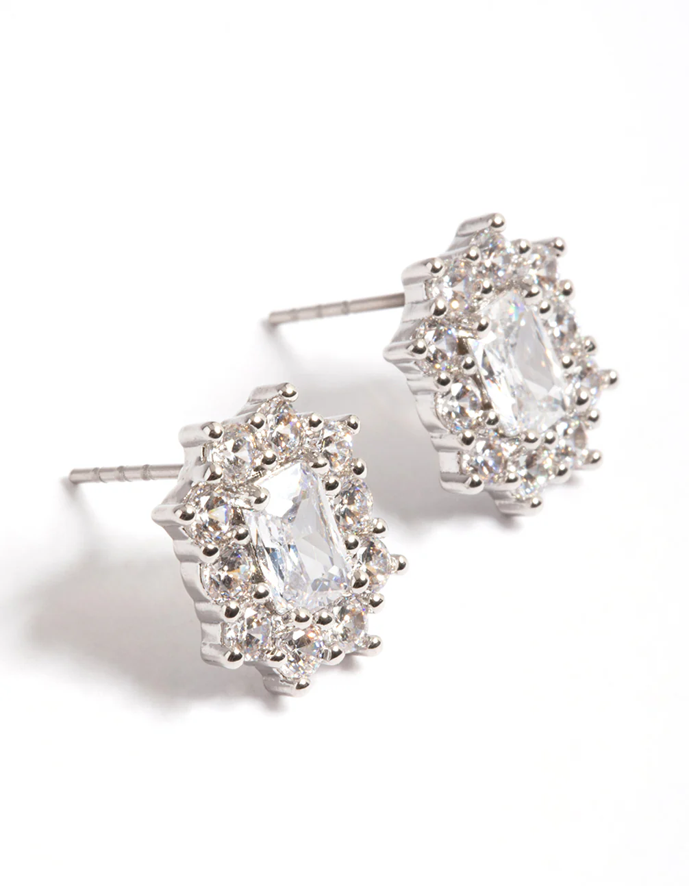 Rhodium Diamante Rectangle Stud Earrings - Image 2