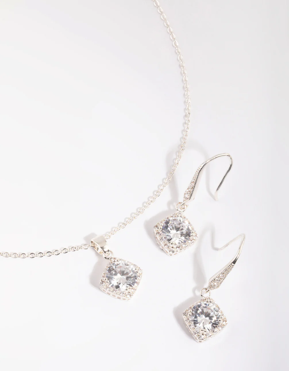 Silver Square Cut Cubic Zirconia Necklace & Earrings Set - Image 2