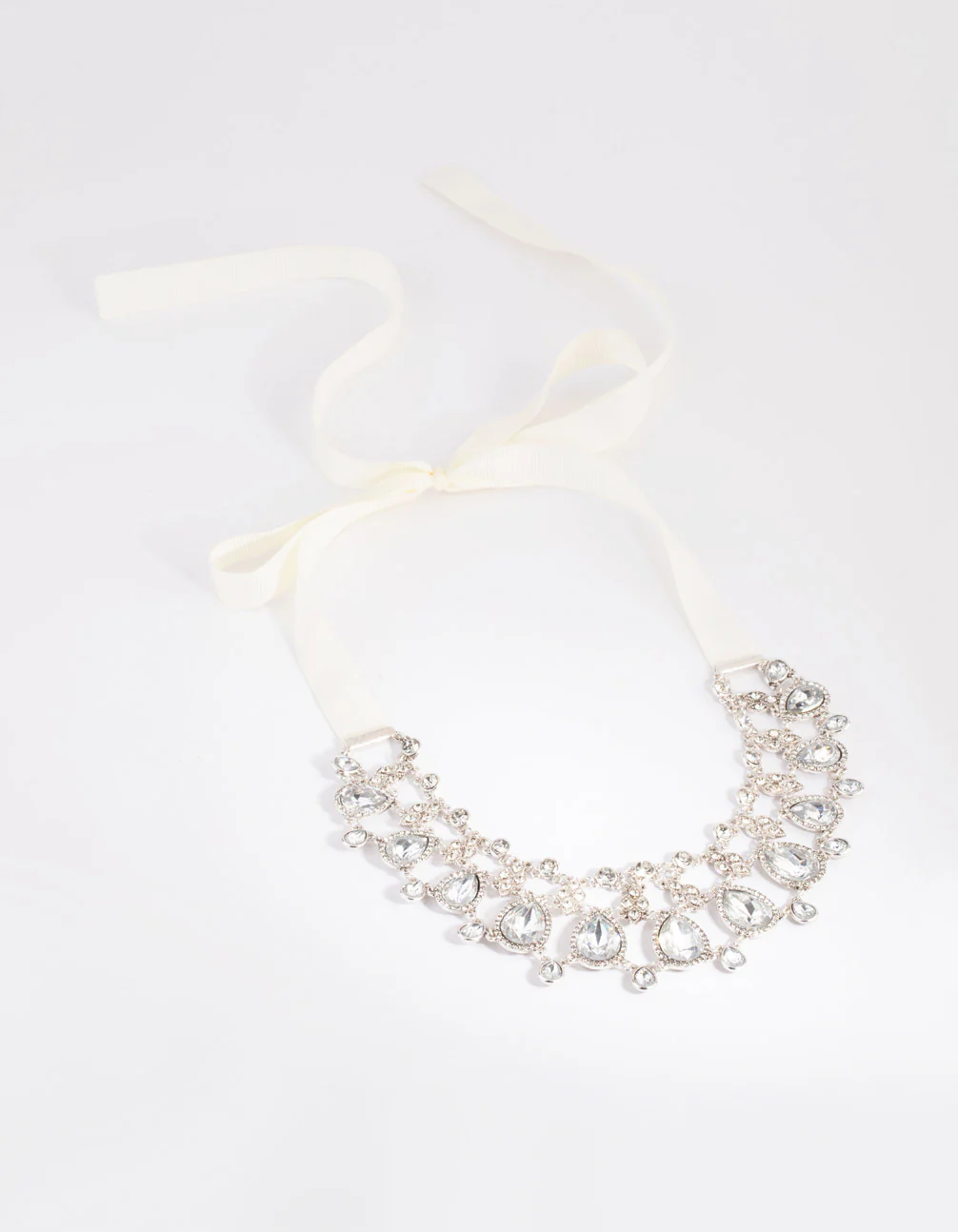 Antique Silver Diamante Ribbon Necklace - Image 2