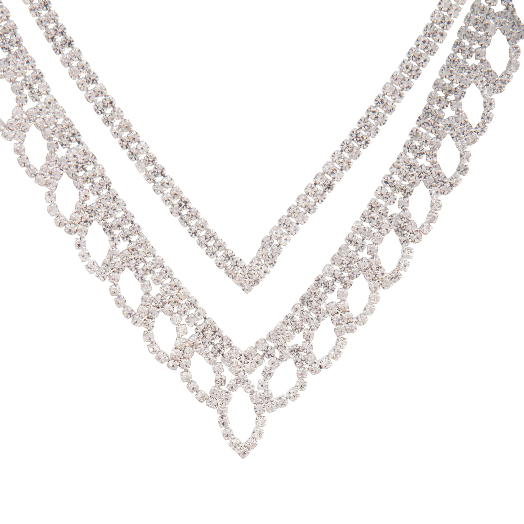 Silver Diamante Leaf Earrings Necklace Set - Image 3