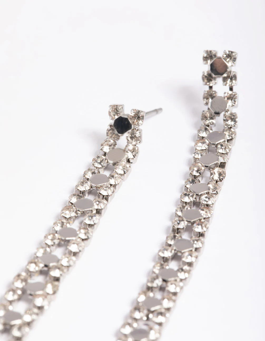 Rhodium Double Drop Earrings - Image 4