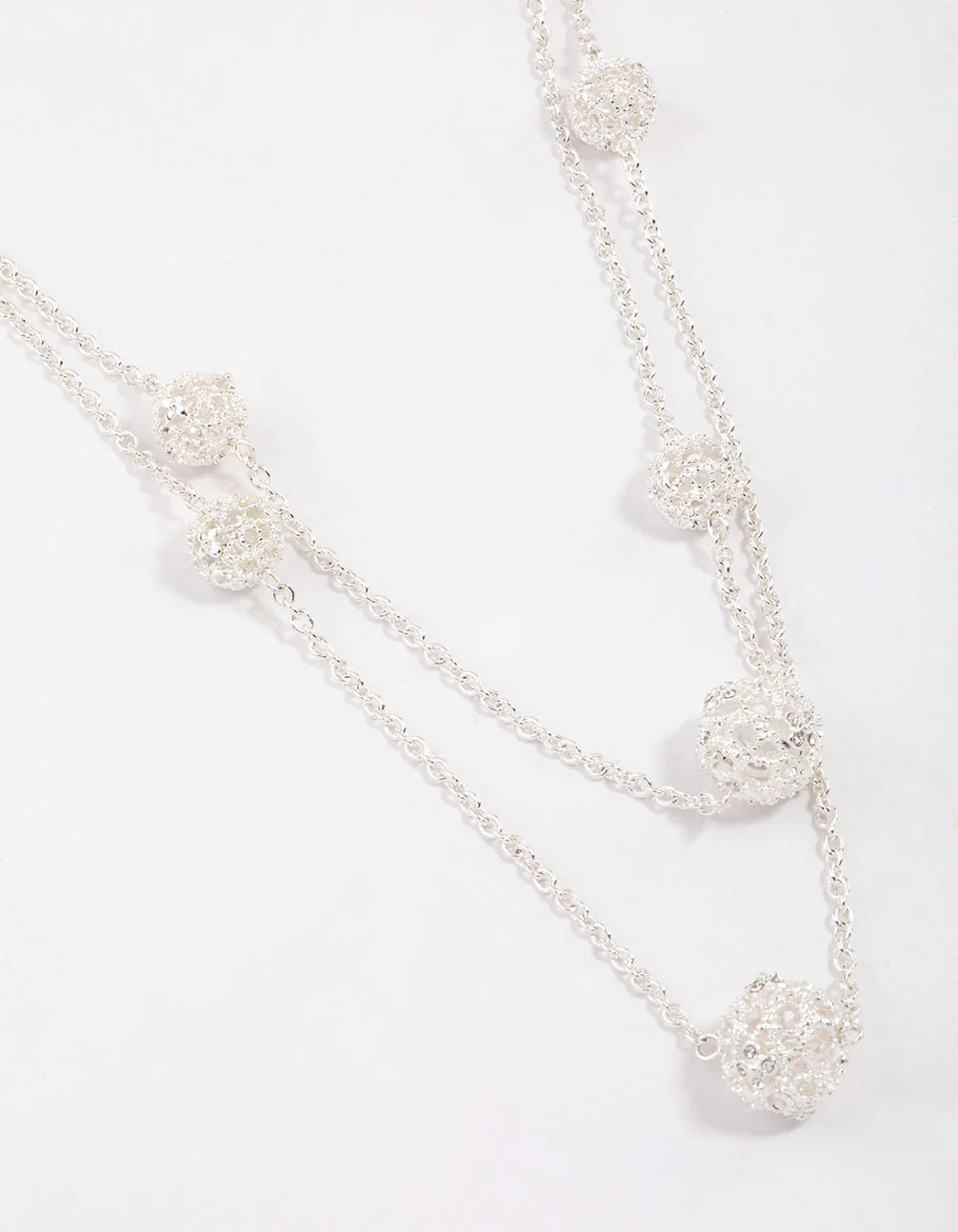 Silver Decorative Diamante Long Necklace