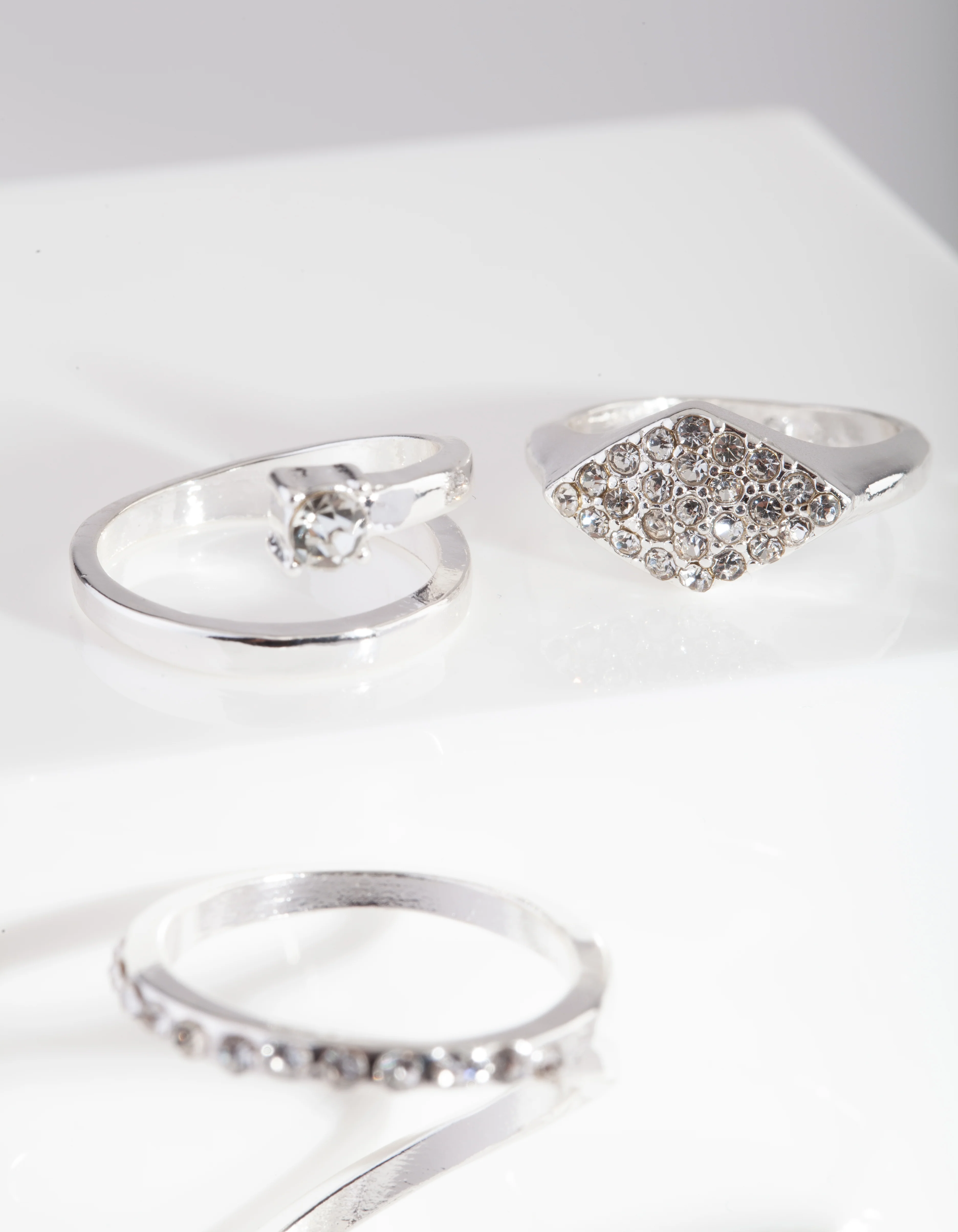 Diamante Swirl Silver Ring Pack - Image 2