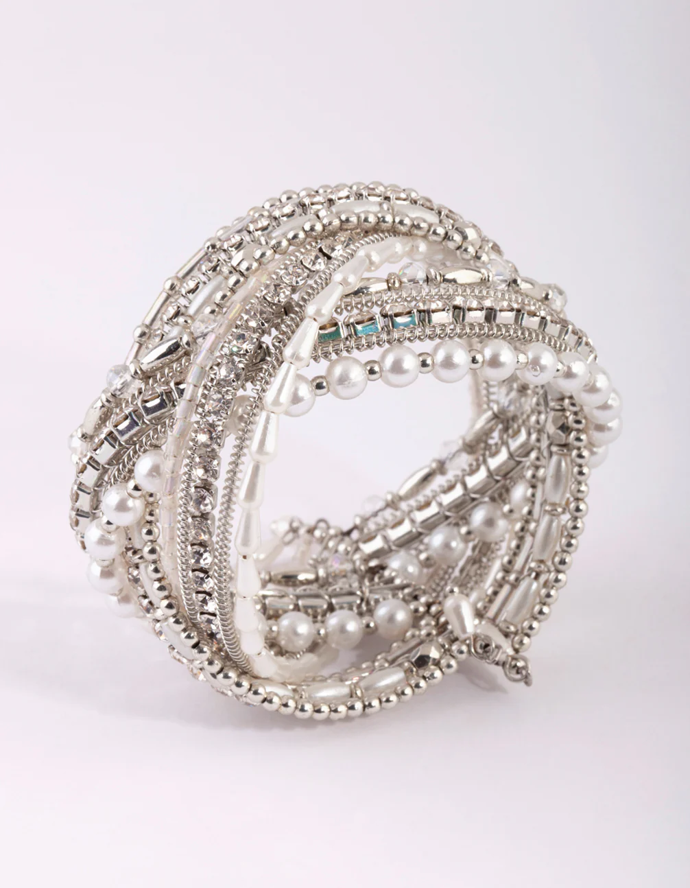 Silver Plated Multi Bead Cuff Bracelet - Image 2