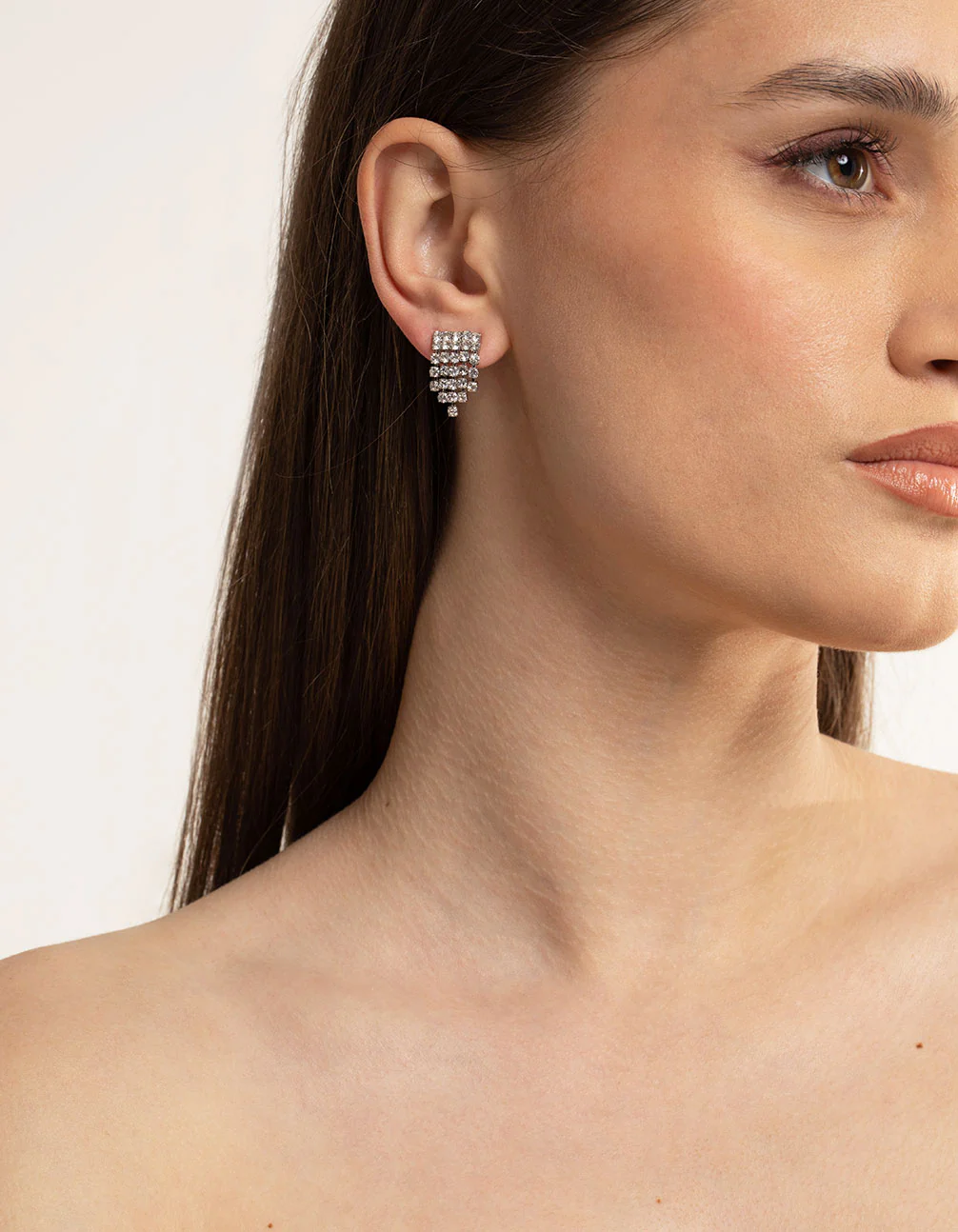 Silver  Short Fringer Waterfall Drop Earrings - Image 2