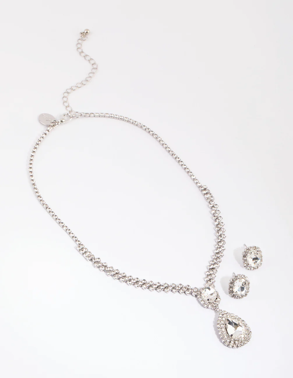 Rhodium Teardrop Surrounded Necklace & Earrings Set - Image 2