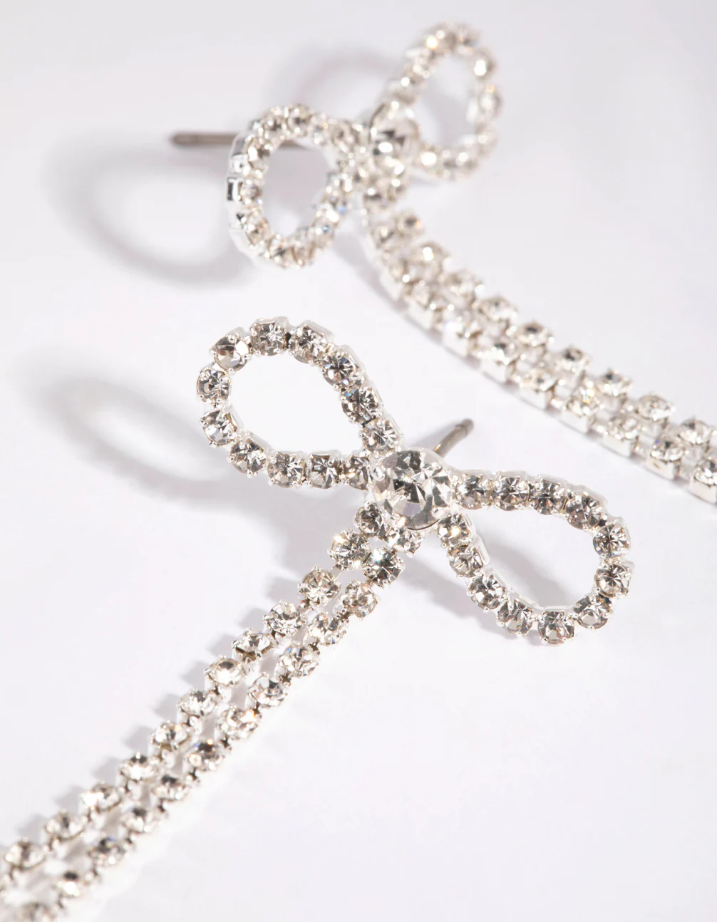 Silver Bow Cup Chain Drop Earrings - Image 3