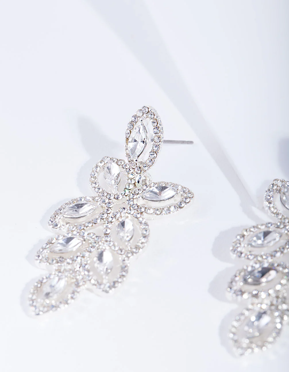 Silver Flower Gem Drop Earrings - Image 3