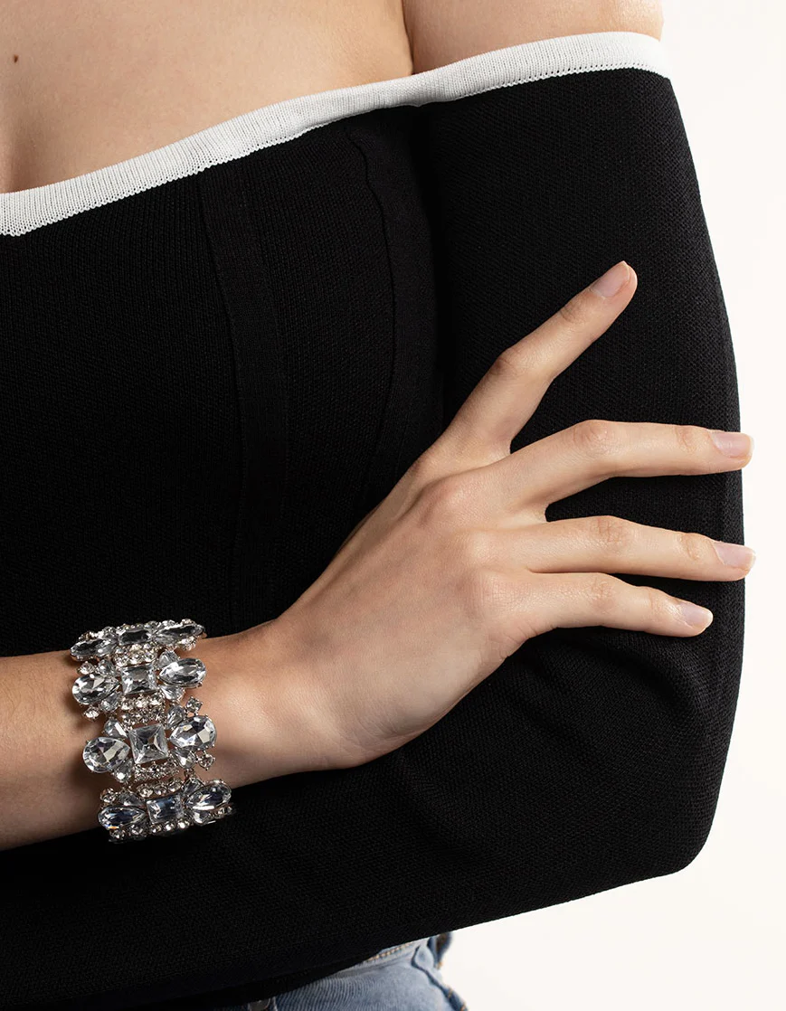 Silver Large Mix Stone Statement Bracelet - Image 3