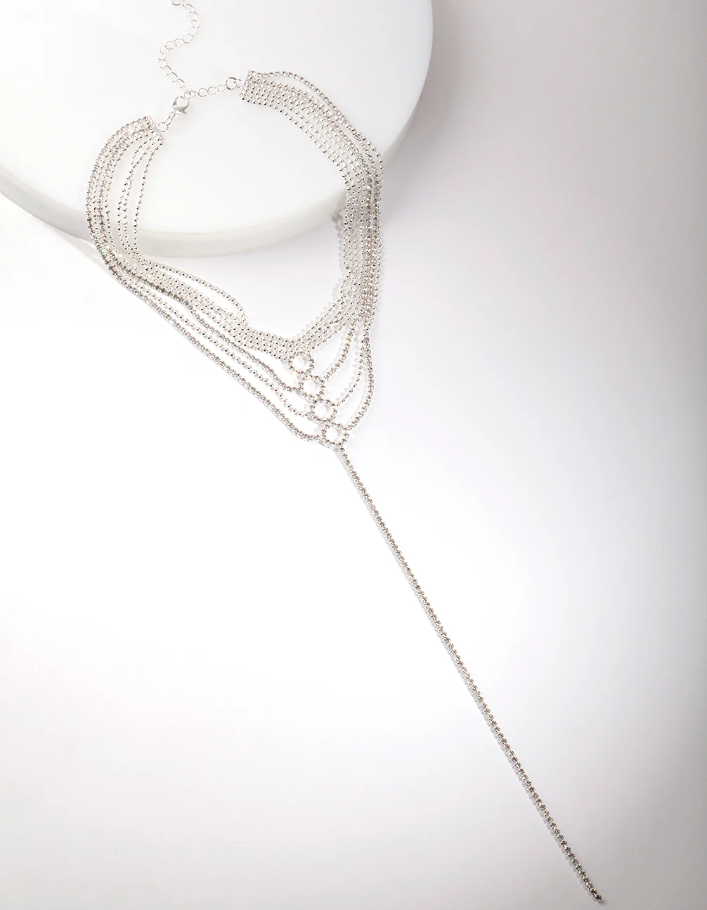 Silver Multi Layered Y-Neck Necklace - Image 6