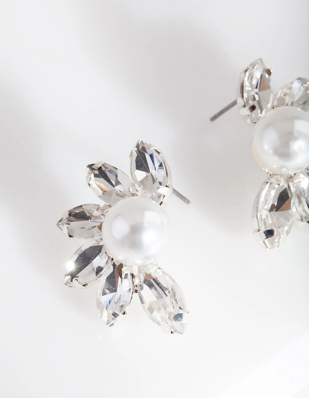 Silver Pearl Statement Stud Earrings - Image 2