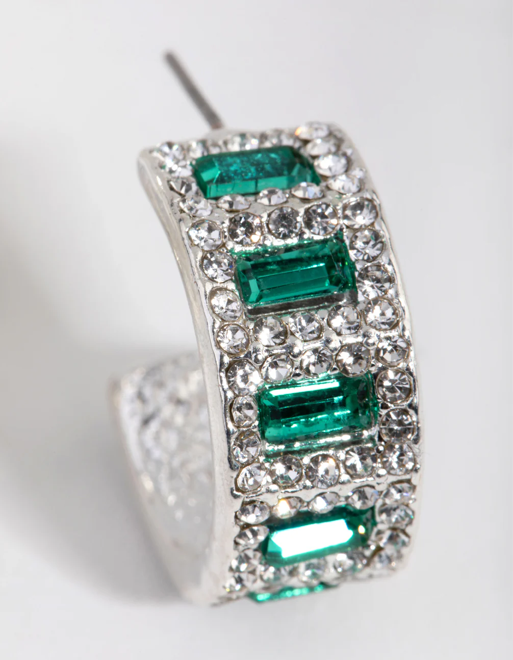 Silver Small Square Stone Hoop Earrings - Image 3