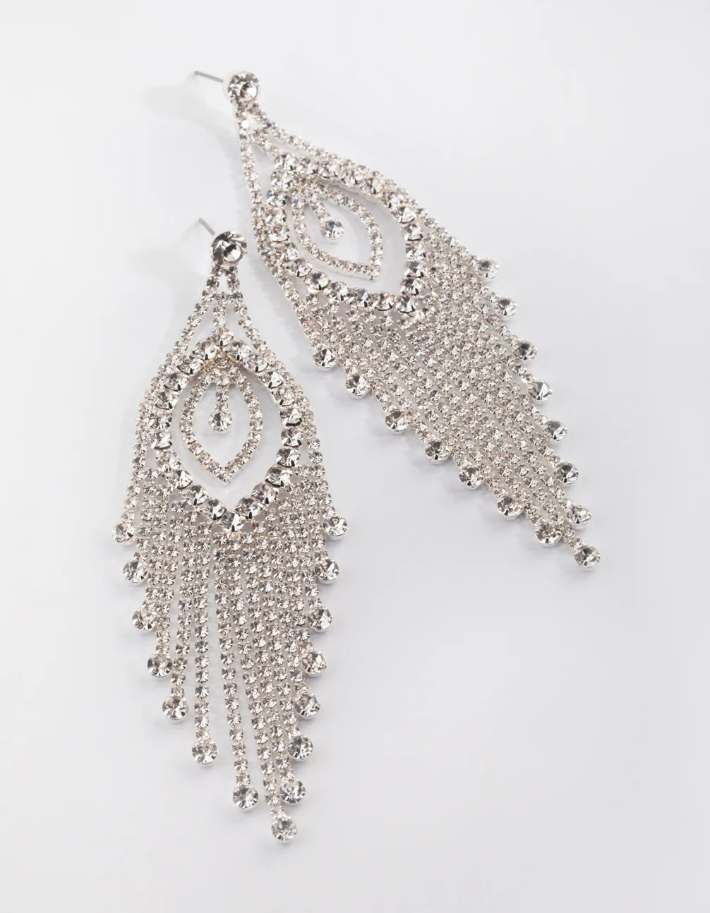 Silver Diamante Tassel Statement Earrings - Image 3