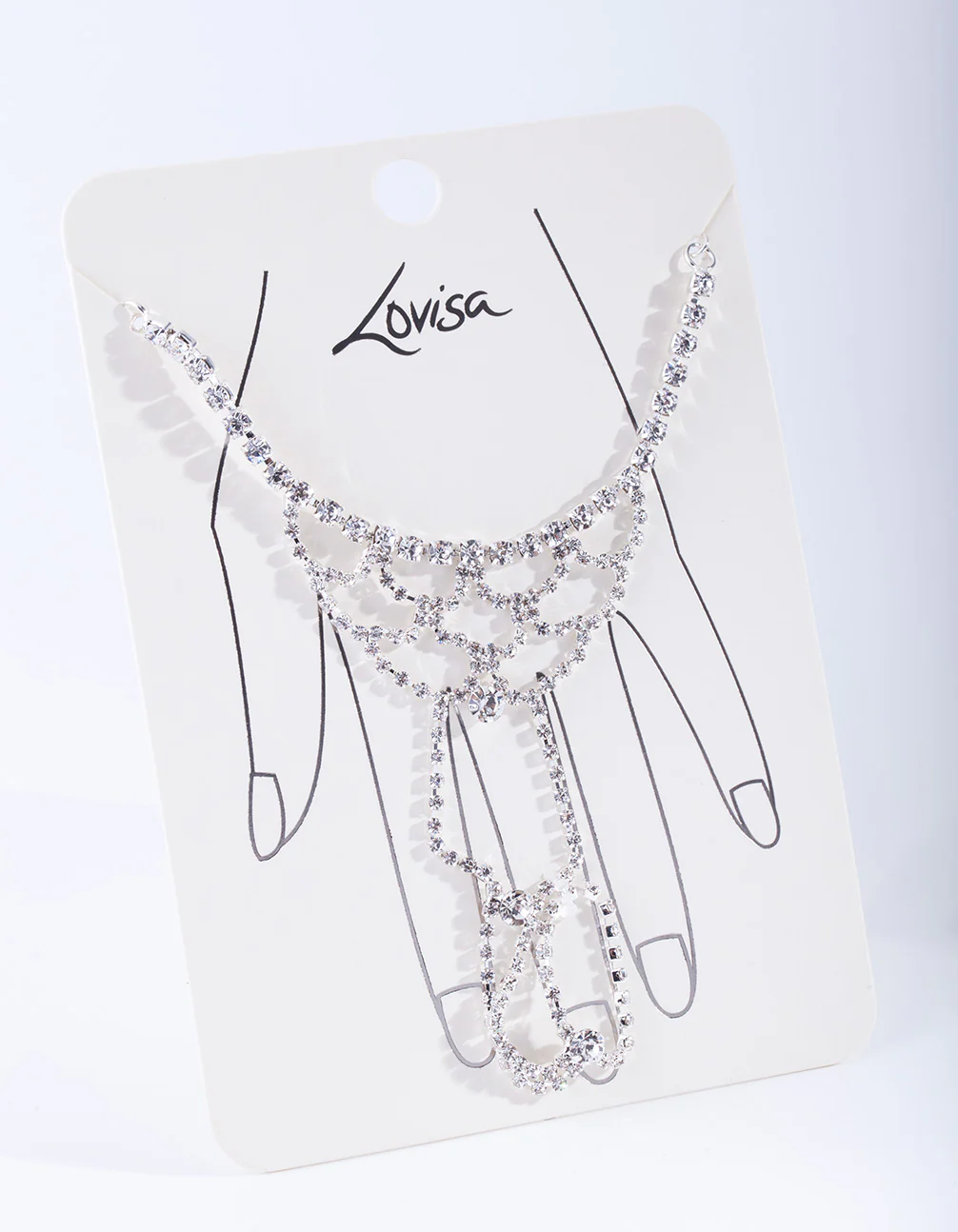 Silver Curve Pattern Diamante Hand Chain