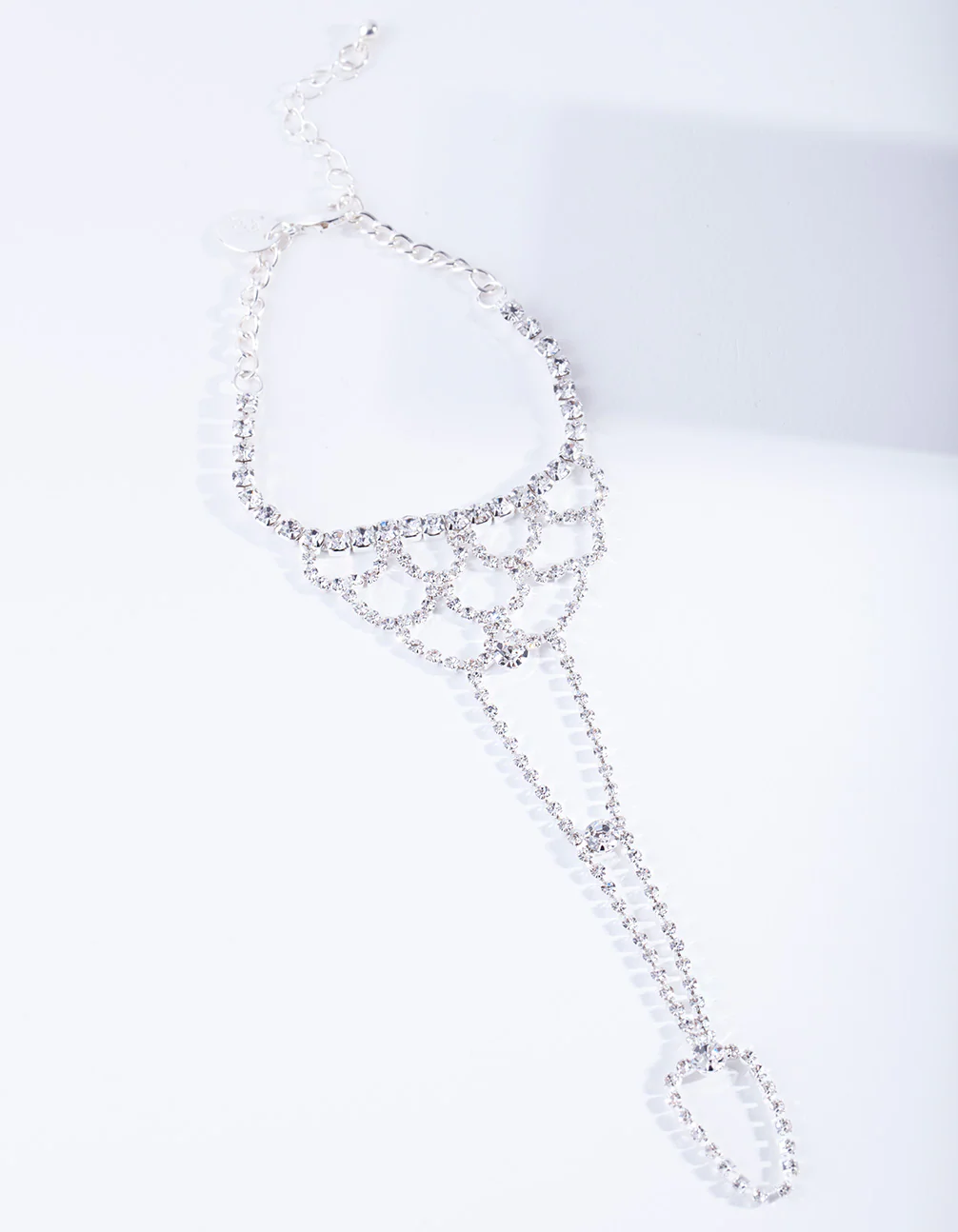 Silver Curve Pattern Diamante Hand Chain - Image 3