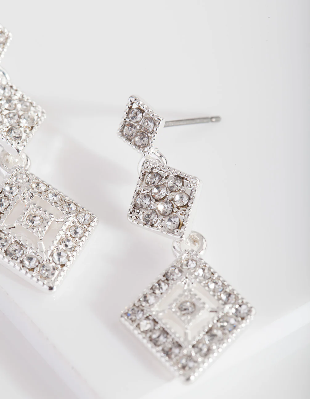 Silver Triple Drop Diamante Earrings - Image 3