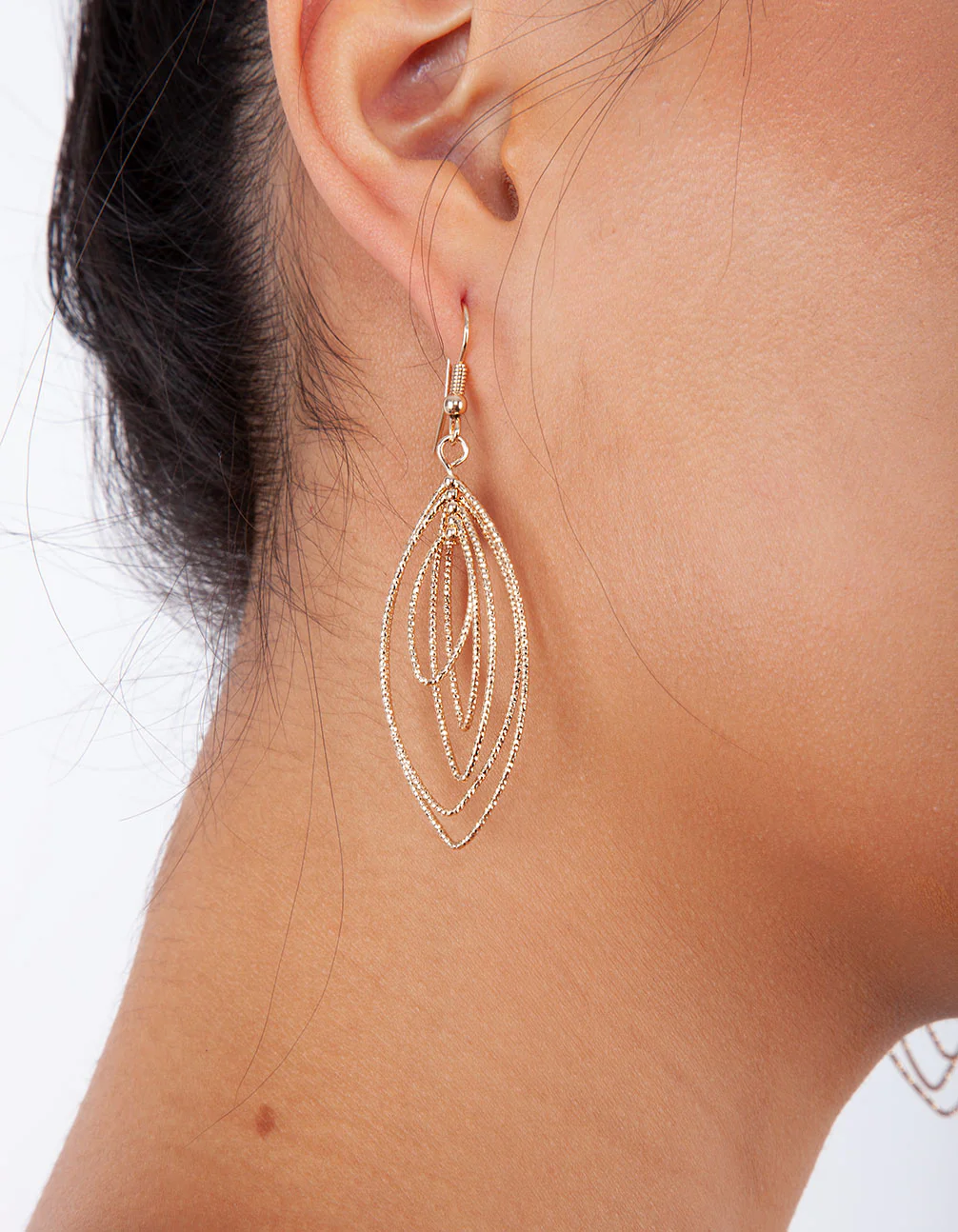 Gold Textured Shiny Layered Drop Earrings - Image 4