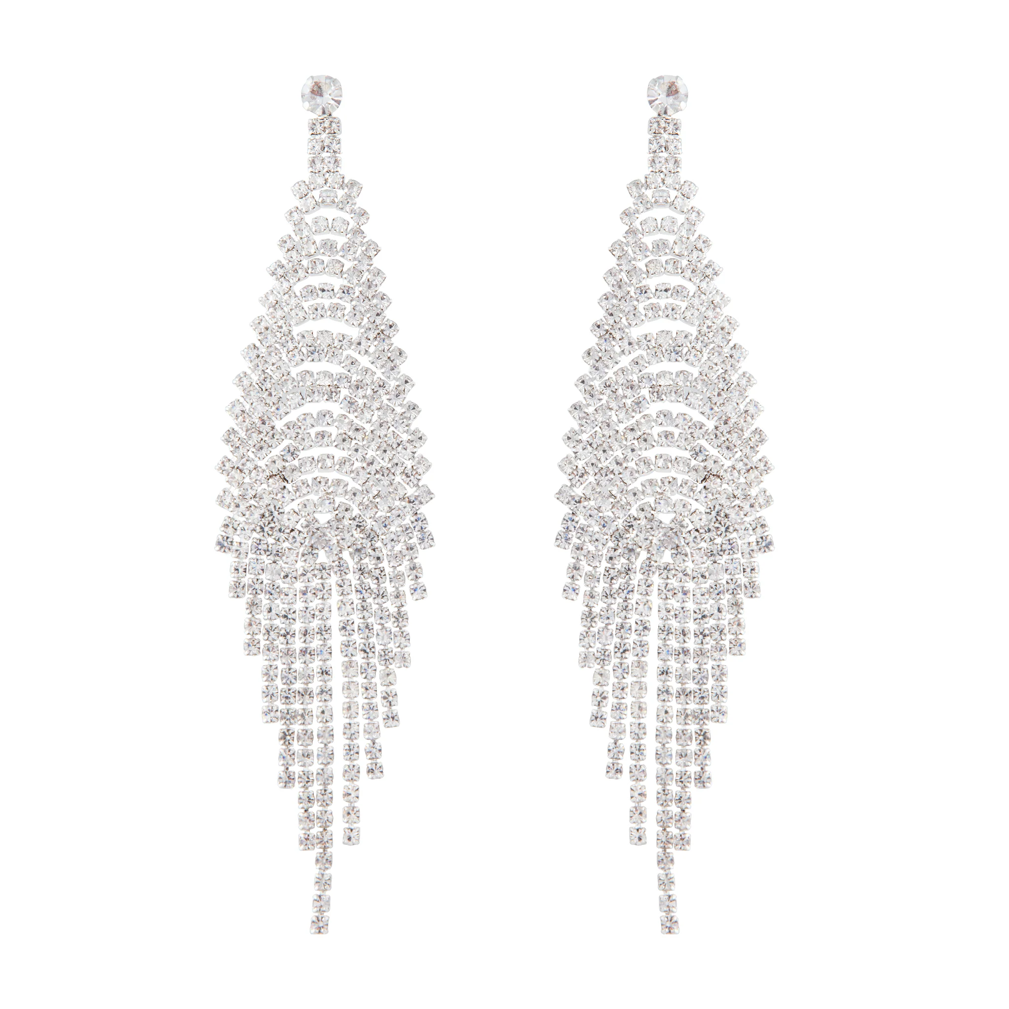 Silver Cup Chain Diamante Fringe Drape Earrings - Image 3