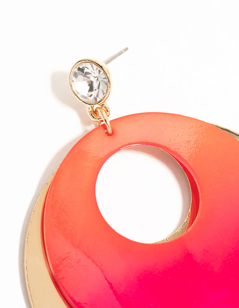 Gold Pink Diamante & Circle Drop Earrings - Image 4