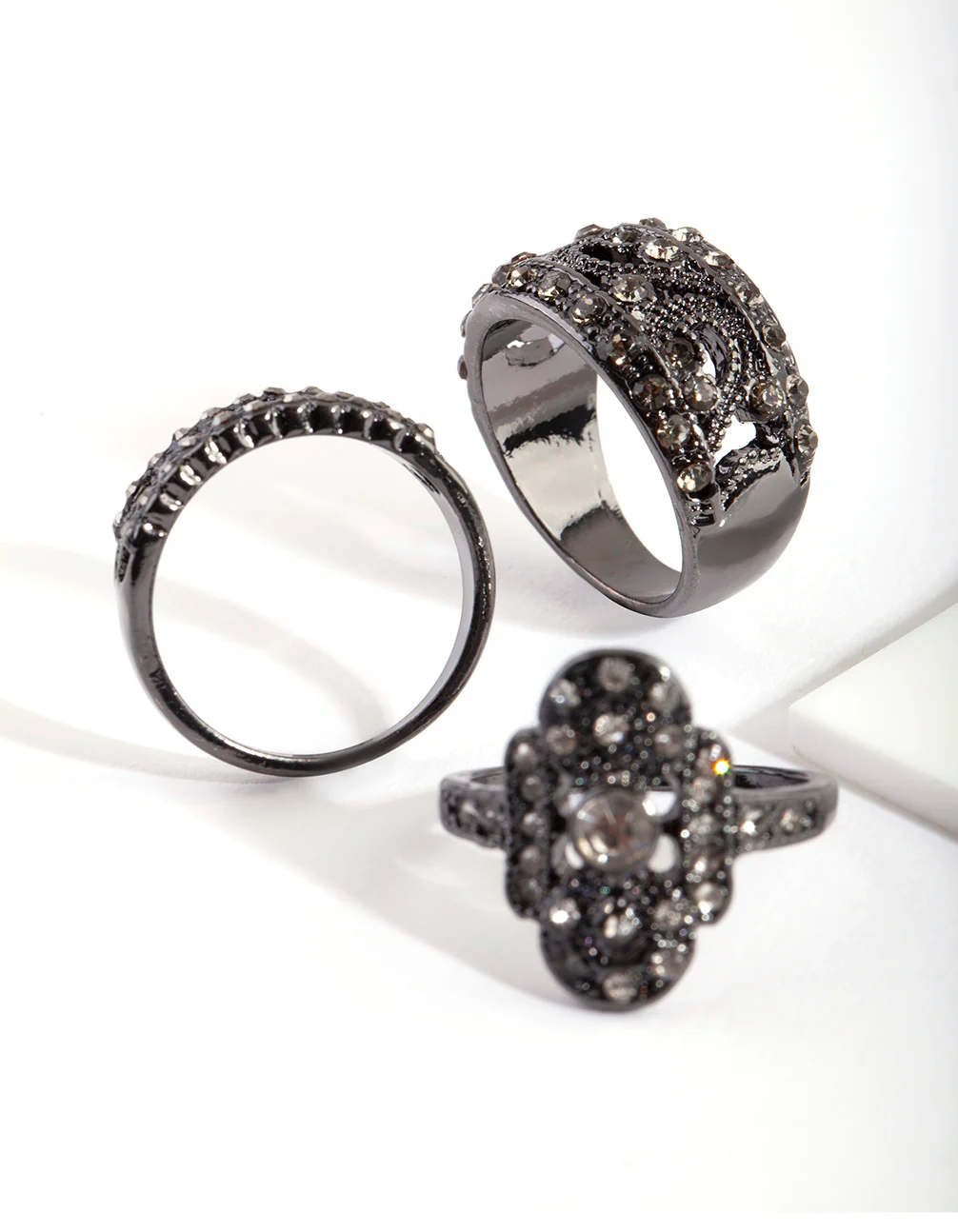 Gunmetal Diamante Vintage Ring Pack - Image 2
