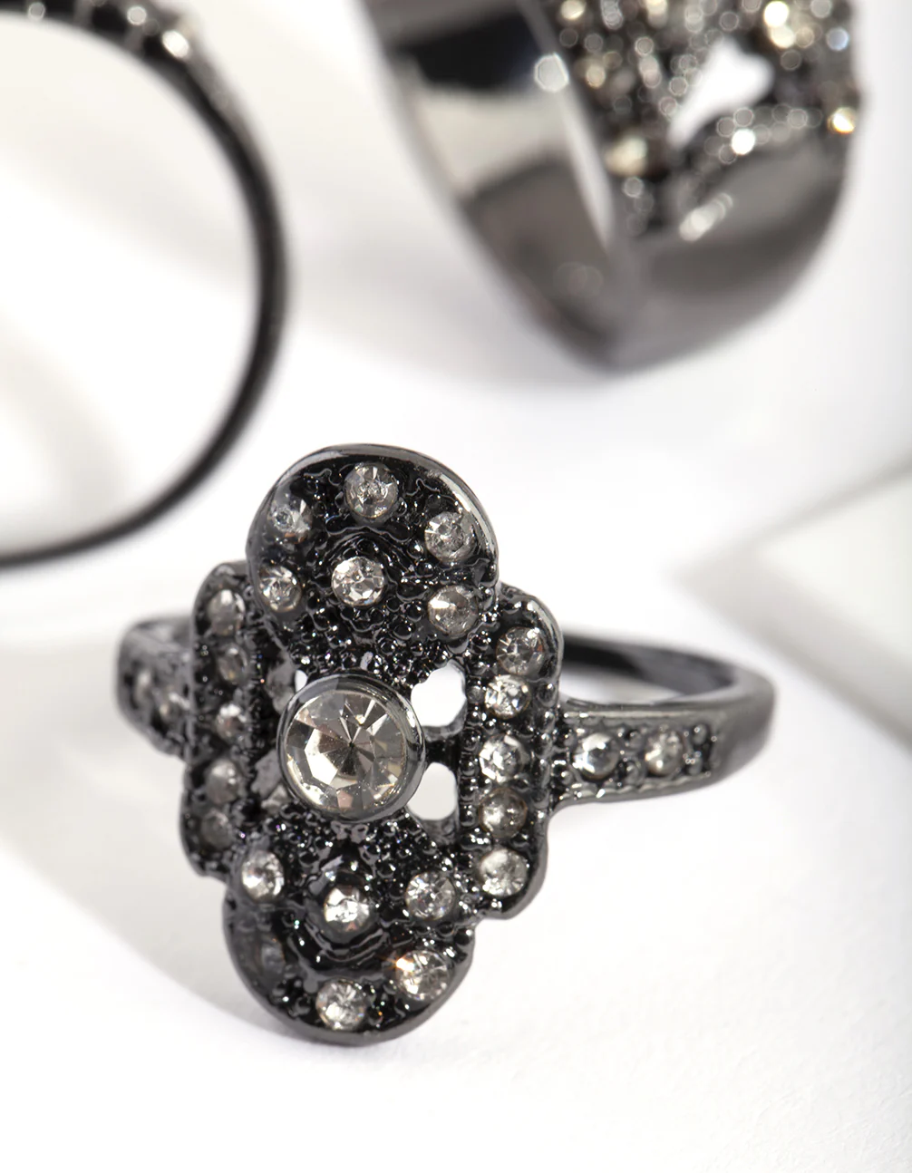 Gunmetal Diamante Vintage Ring Pack - Image 3