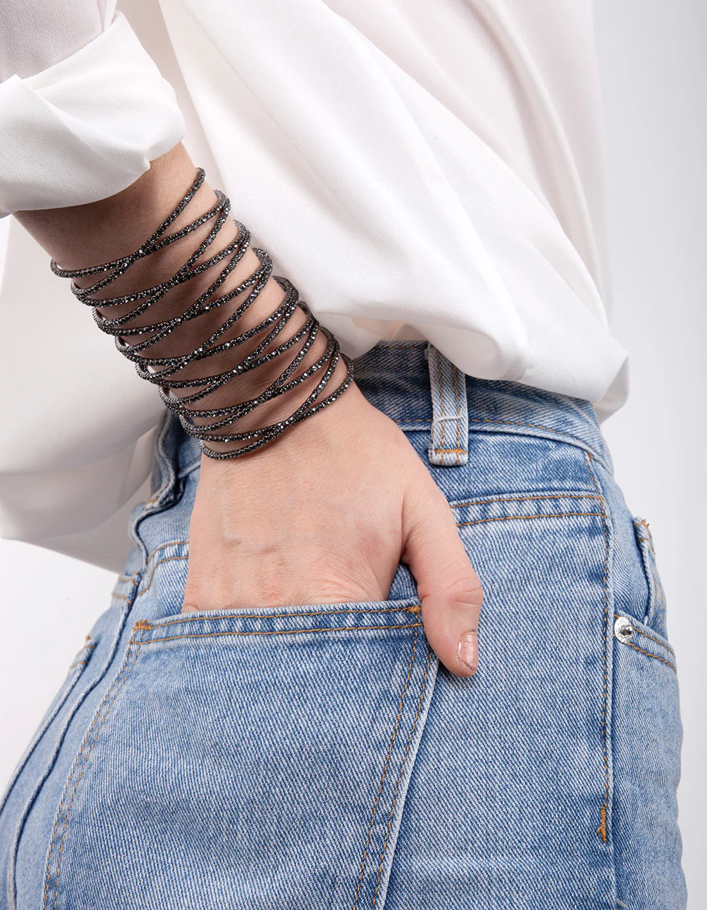 Gunmetal Diamante Crossover 8 Row Bangle - Image 4
