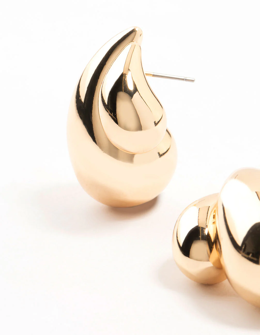 Double Gold Teardrop Stud Earrings - Image 2