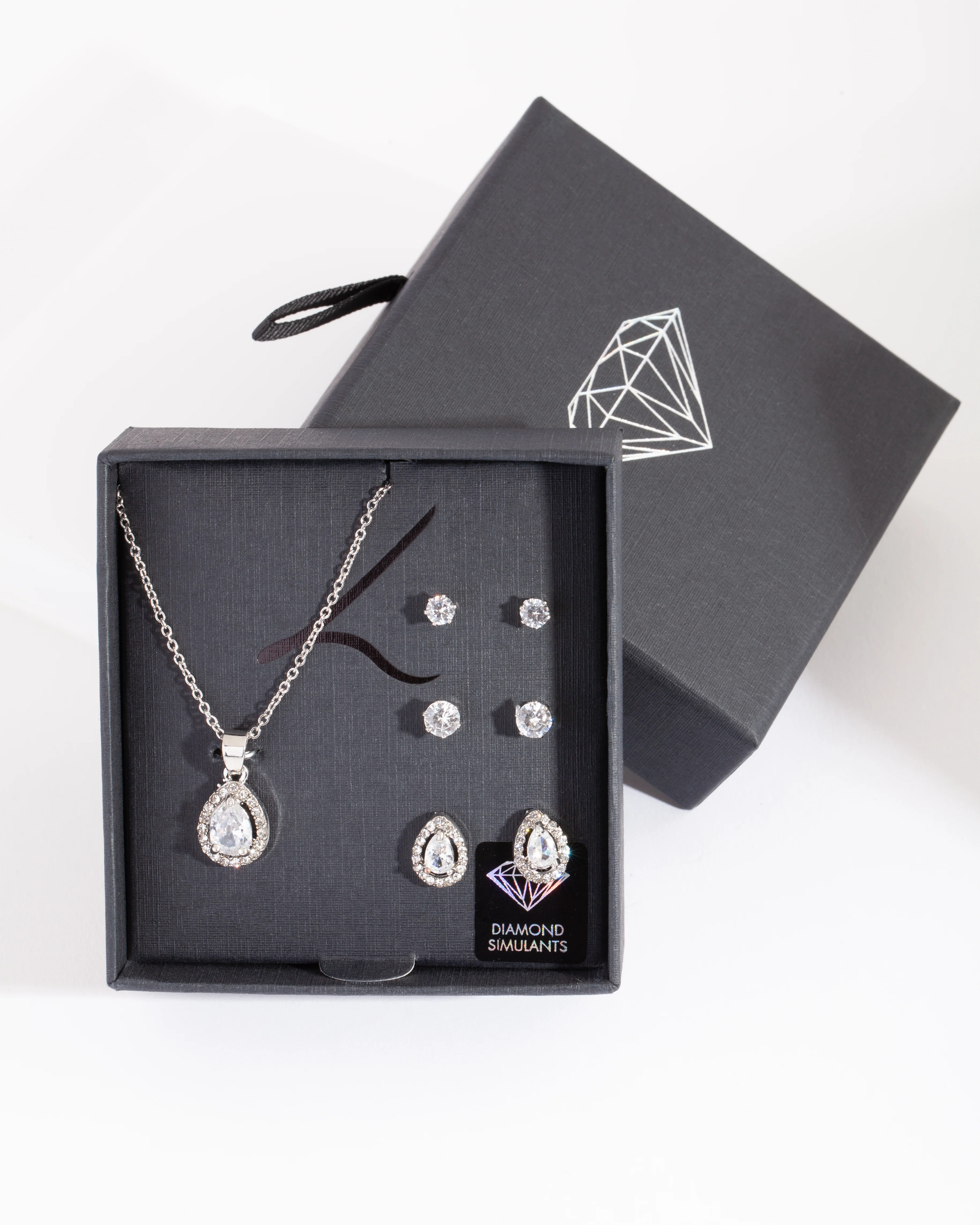Diamond Simulant Pear Drop Earrings Necklace Set - Image 2