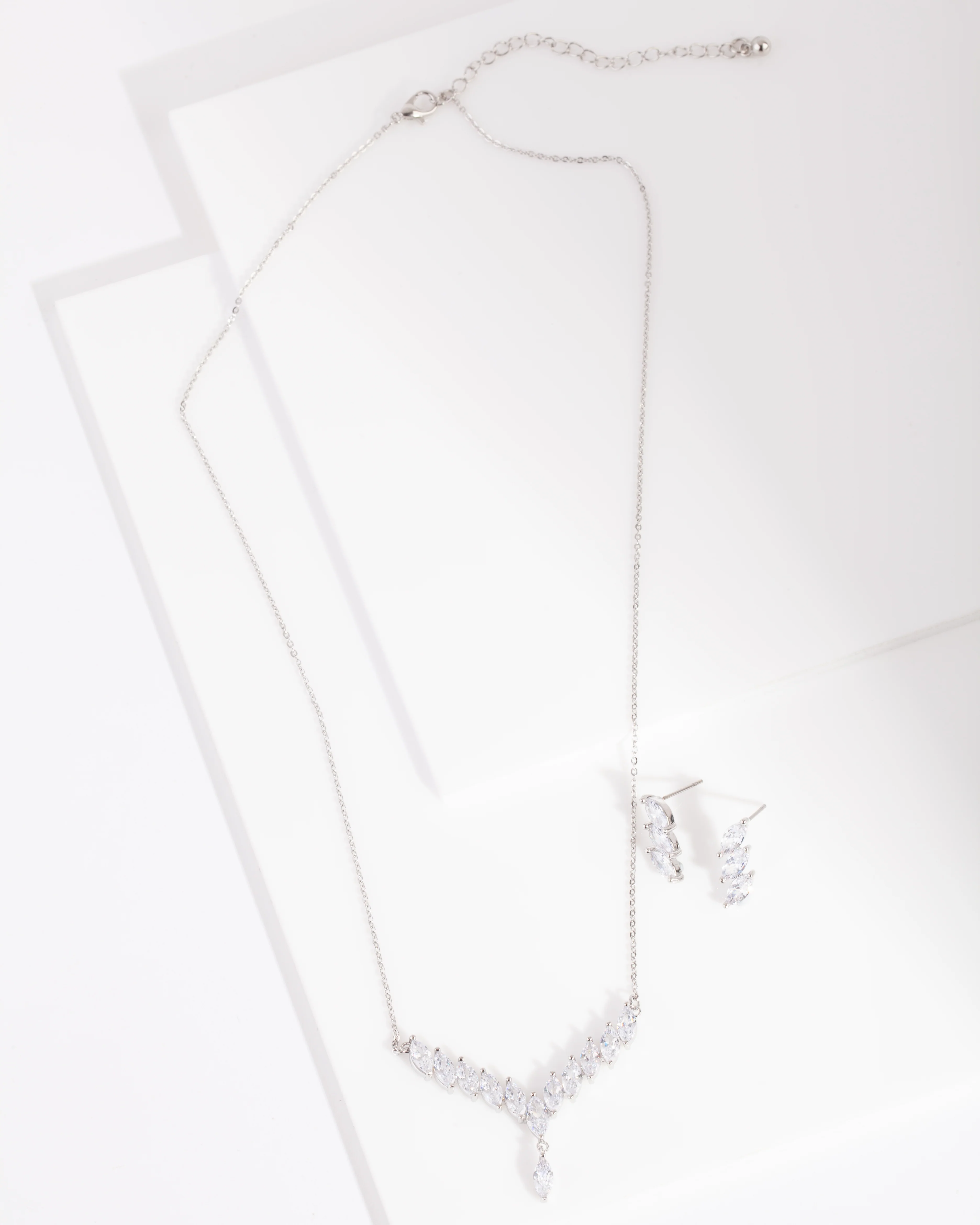 Diamond Simulant Slanted Earrings Necklace Set - Image 3
