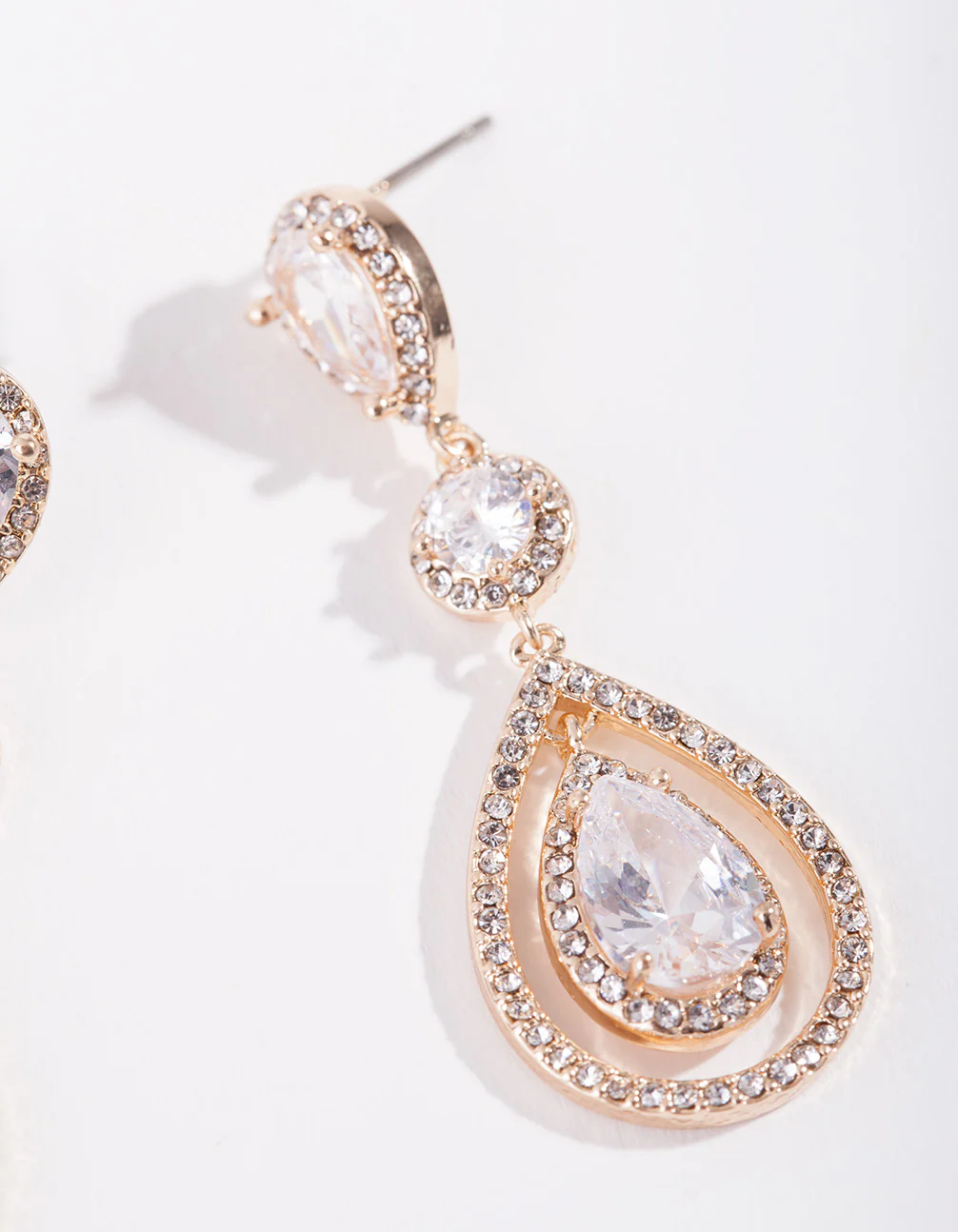 Gold Diamond Simulant Multi Drop Earrings - Image 3