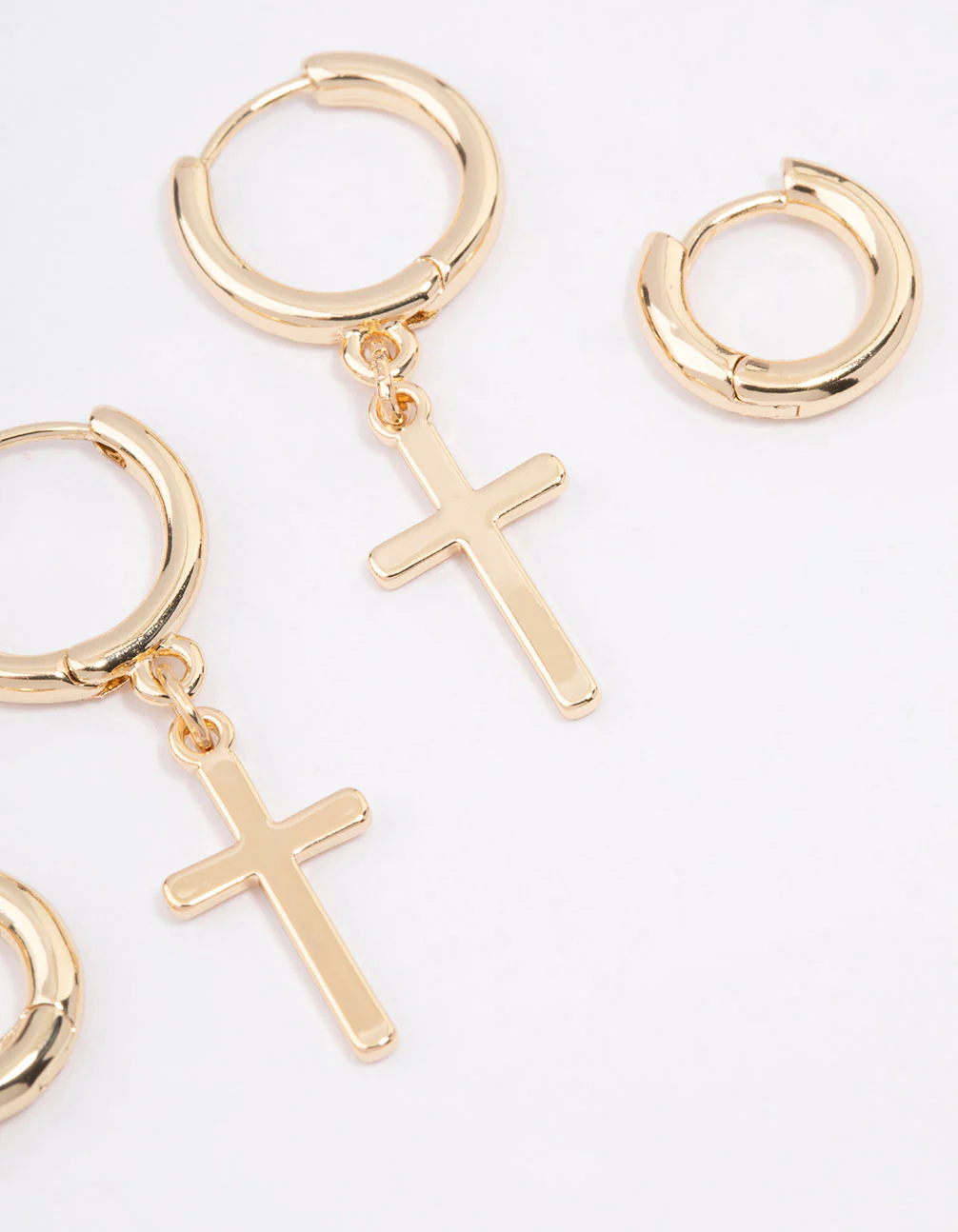 Gold Plated Cross Huggie Earring Pack - Image 3