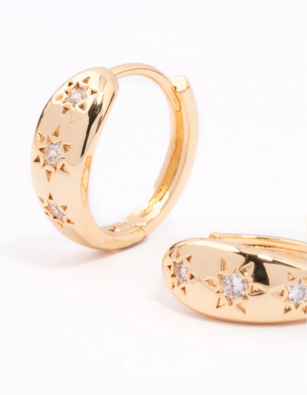 Gold Plated Cubic Zirconia Celestial Huggie Hoop Earrings - Image 2