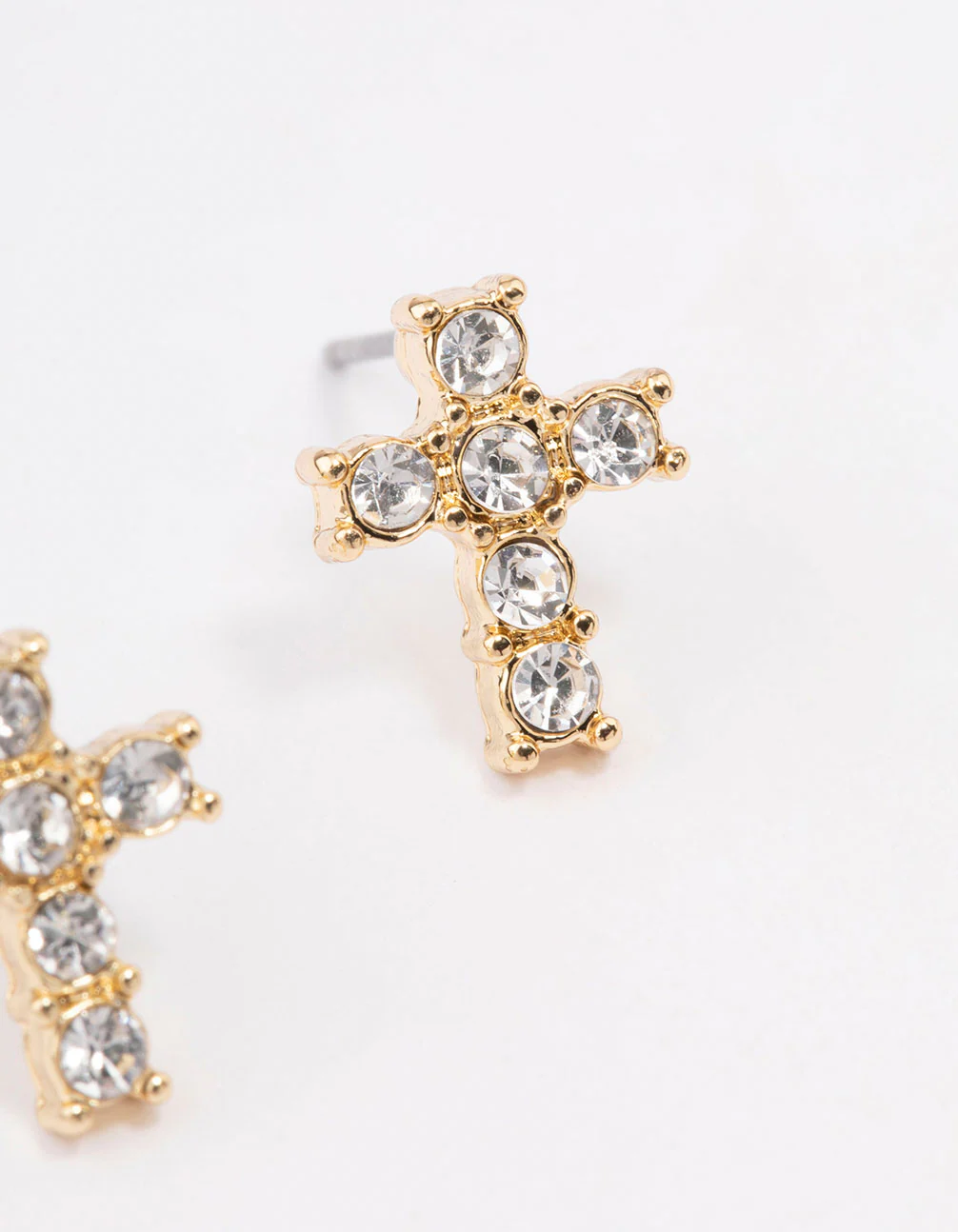 Gold Plated Diamante Cross Stud Earrings - Image 3