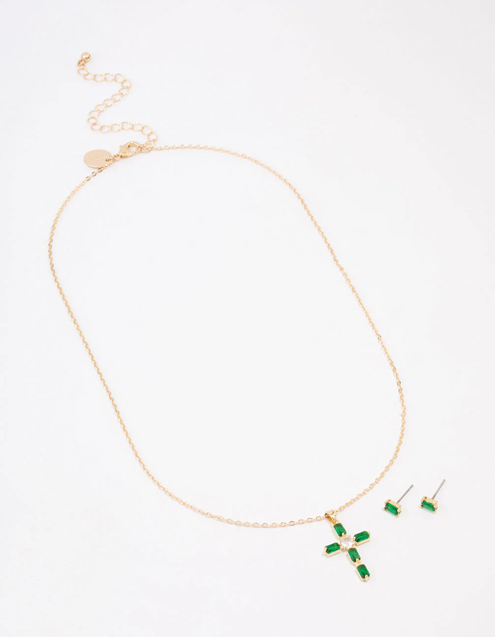 Gold Plated Emerald Cross Jewellery Set - Image 2