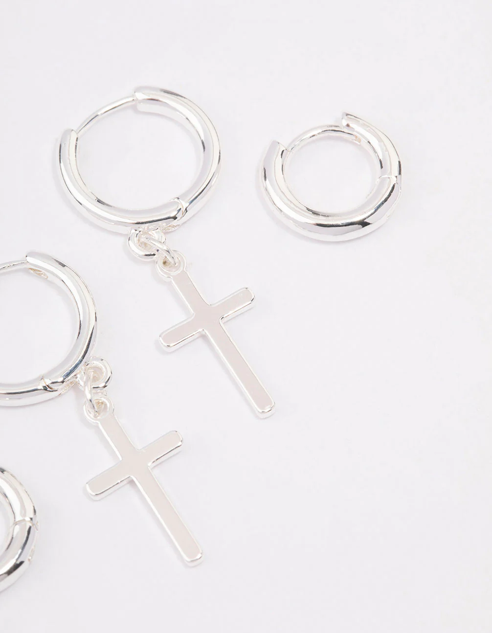 Silver Plated Cross Huggie Earring Pack - Image 3