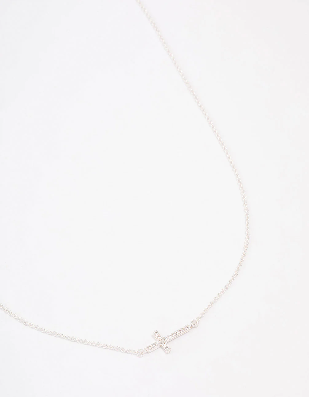Silver Plated Diamante Cross Fine Pendant Necklace