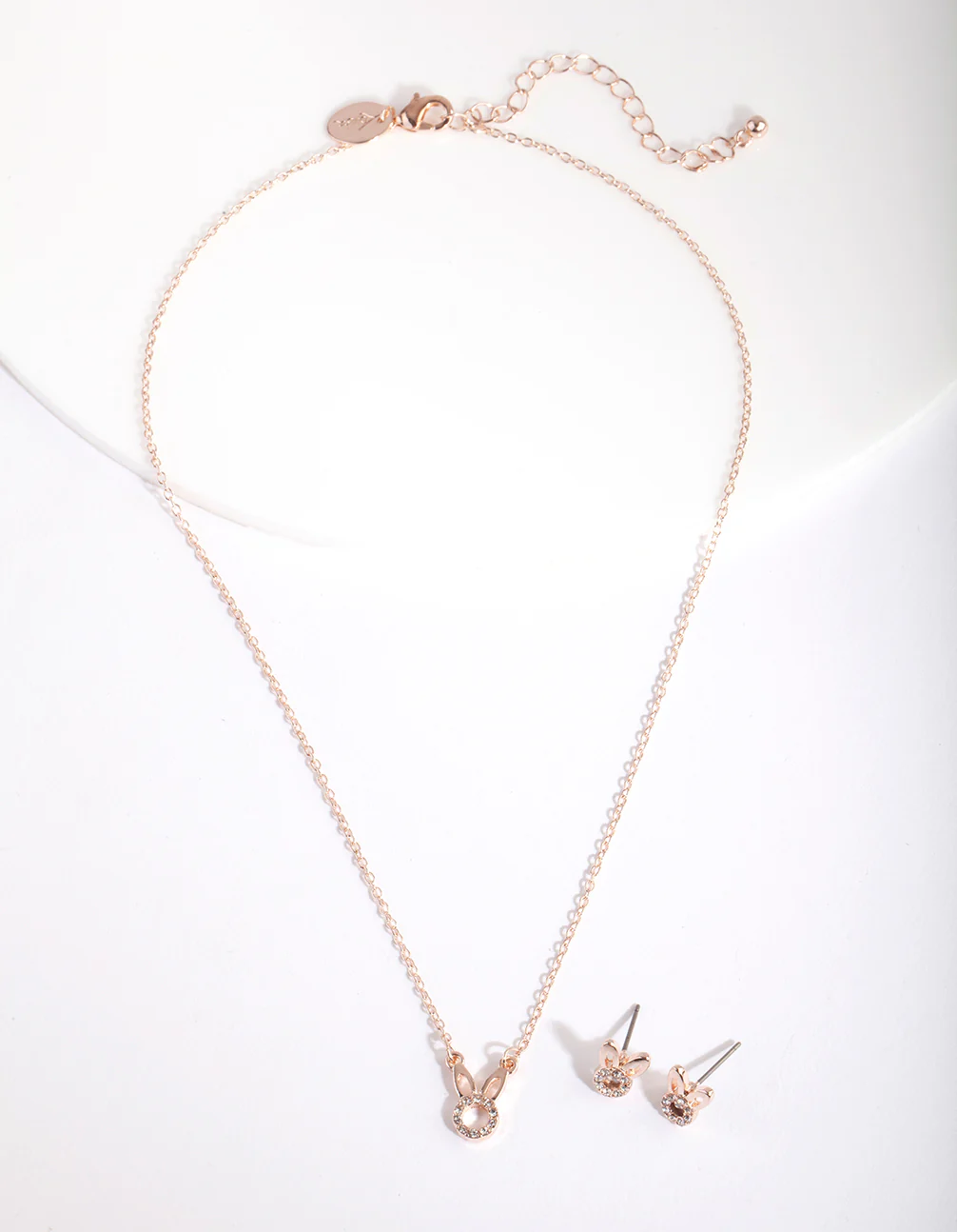 Easter Rose Gold Diamante Circle Bunny Necklace & Earring Set - Image 2