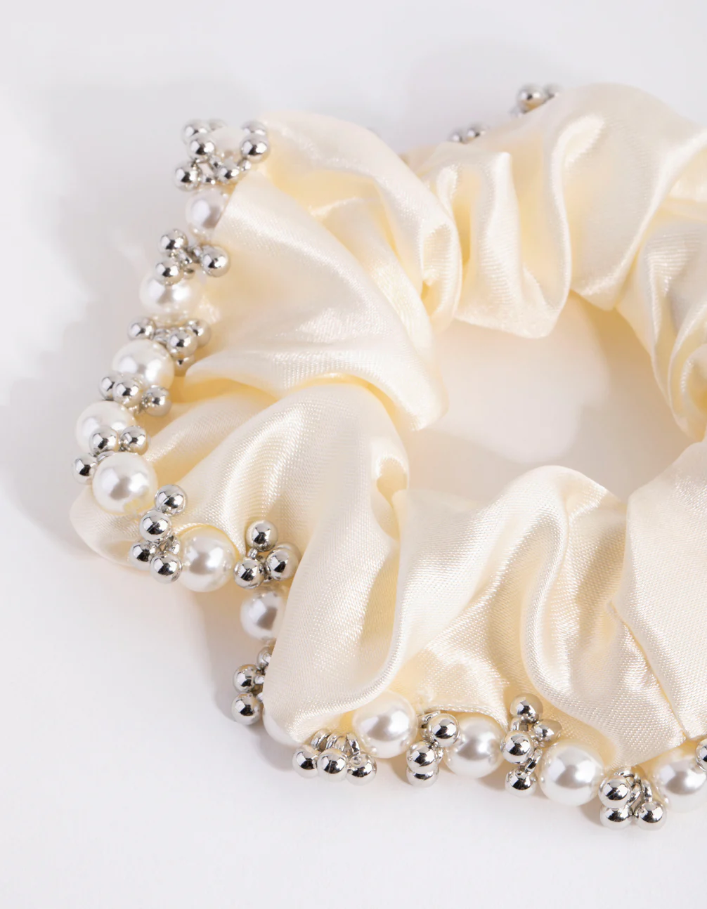 Embellished Cream Satin Scrunchie - Image 2