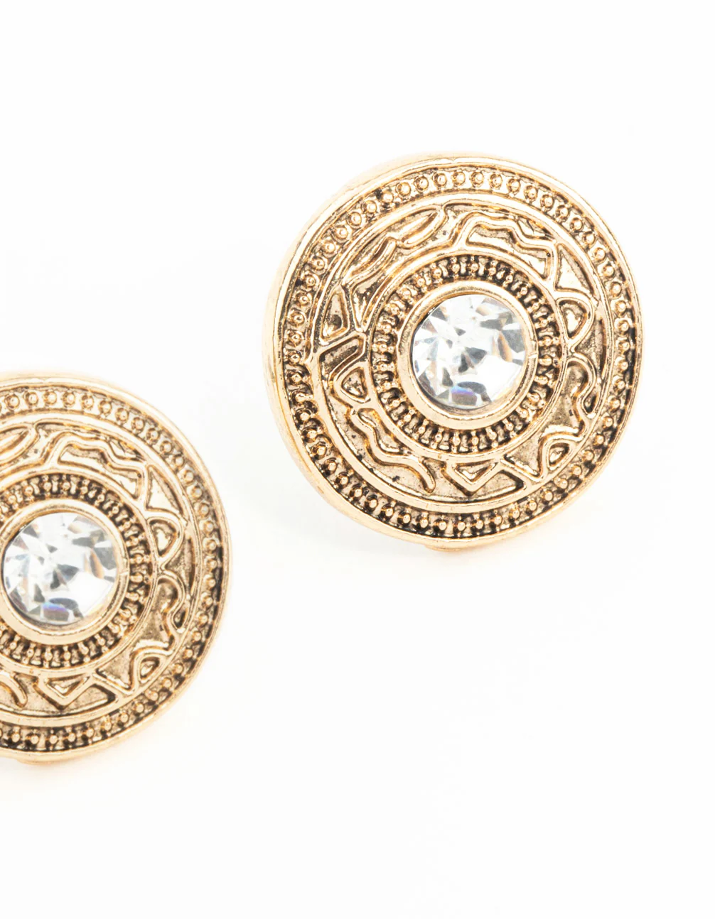Antique Gold Diamante Stud Earrings - Image 22