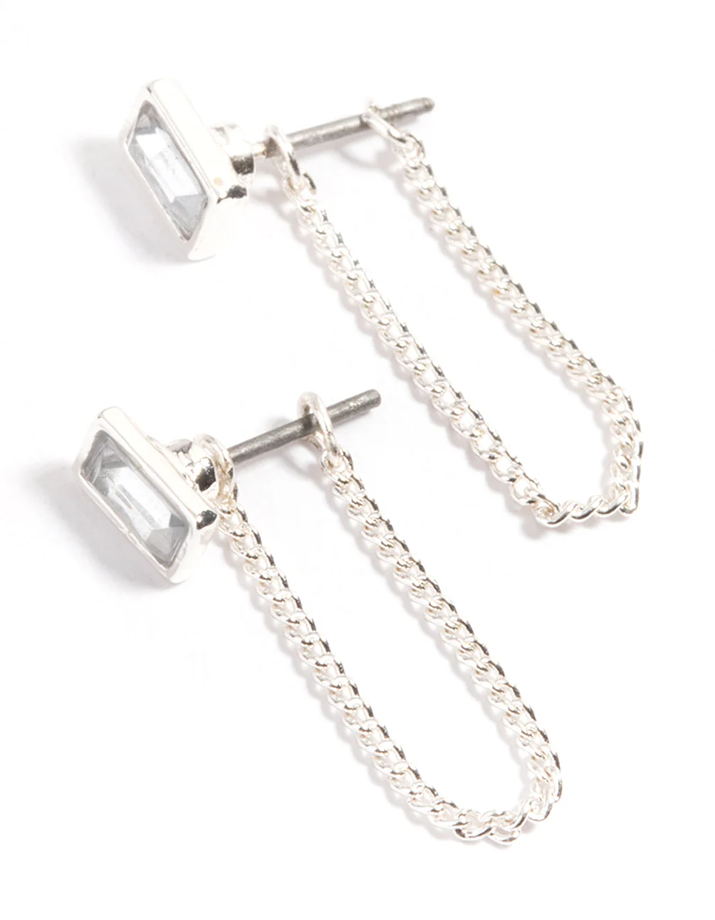 Gold Rectangle Diamante Chain Jacket Earrings