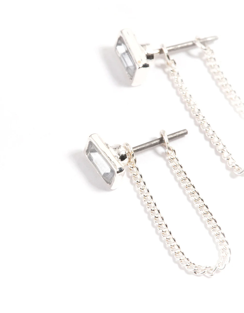 Gold Rectangle Diamante Chain Jacket Earrings - Image 2