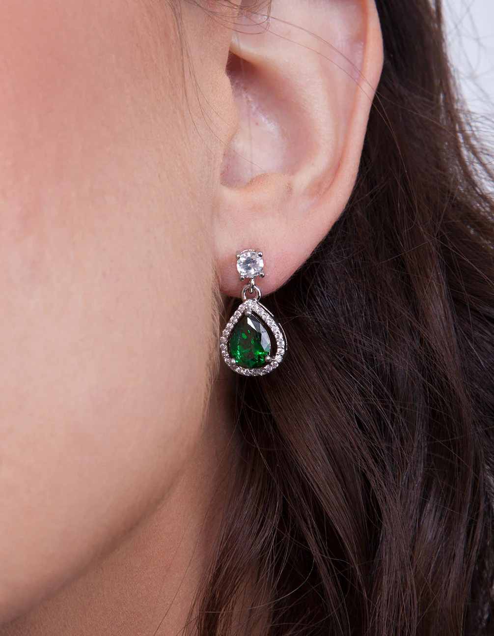 Encircled Mini Emerald Pear Drop Earrings - Image 3