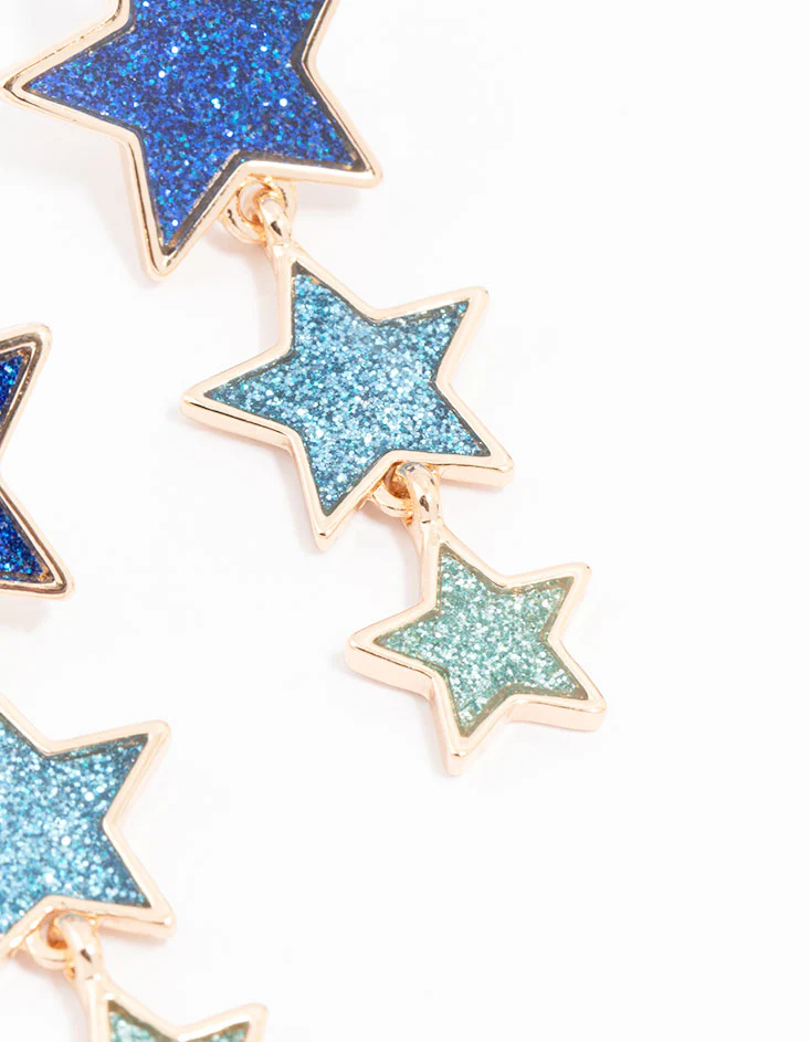 Eras Gold Plated Glitter Star Drop Earrings - Image 3