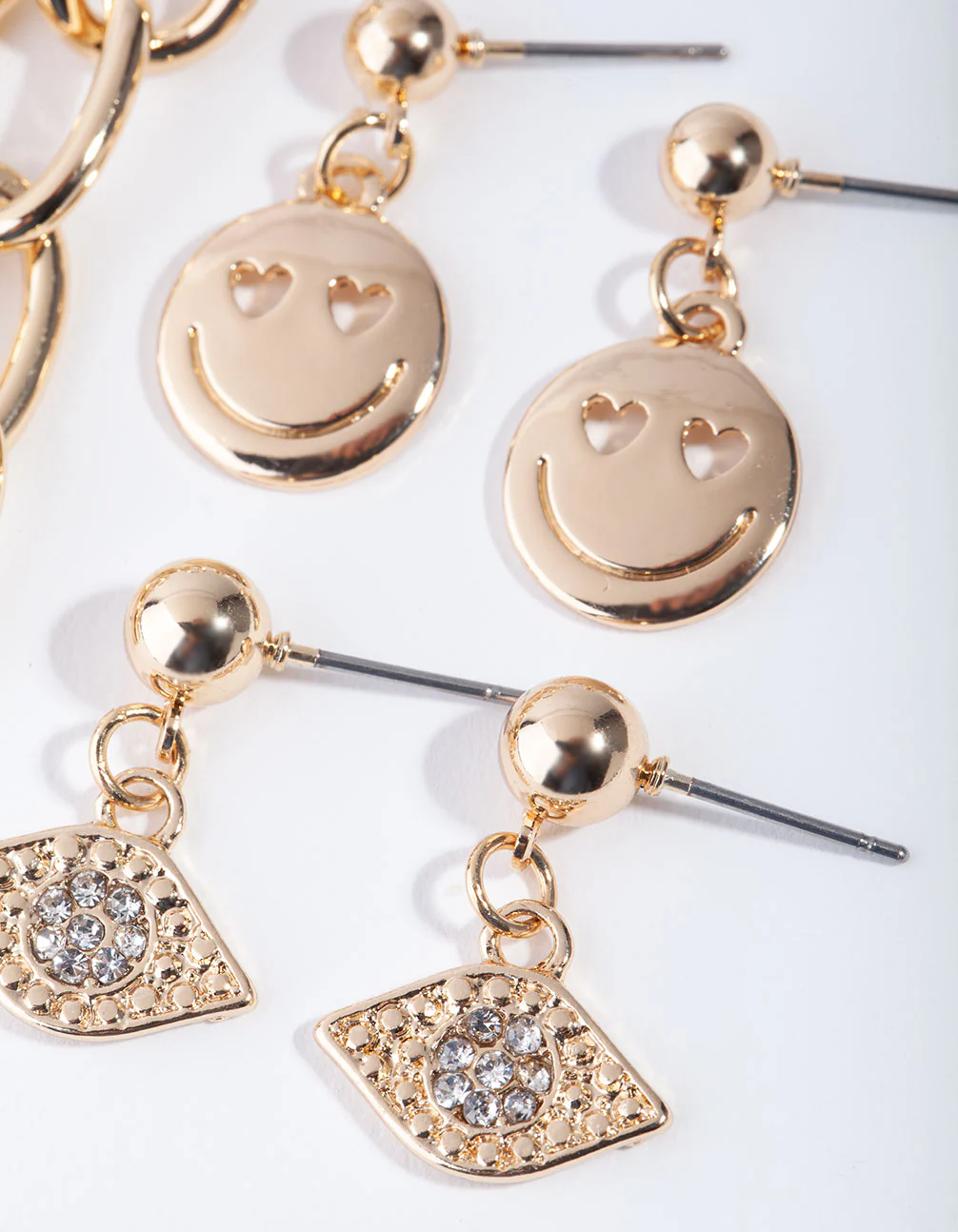 Gold Smiley Face Pack Drop Earring - Image 3