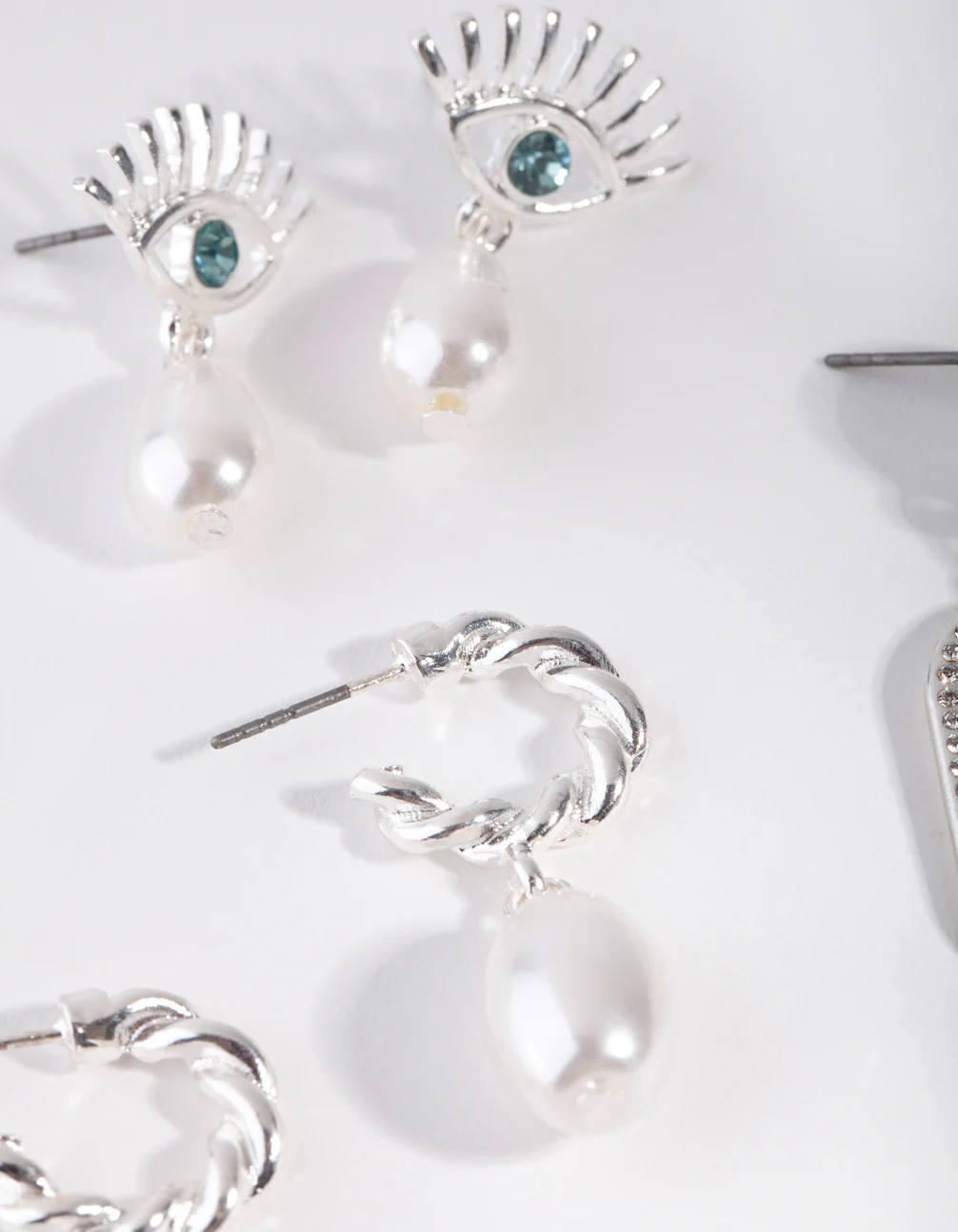 Silver Evil Eye Pearl Drop Pack Earring - Image 2