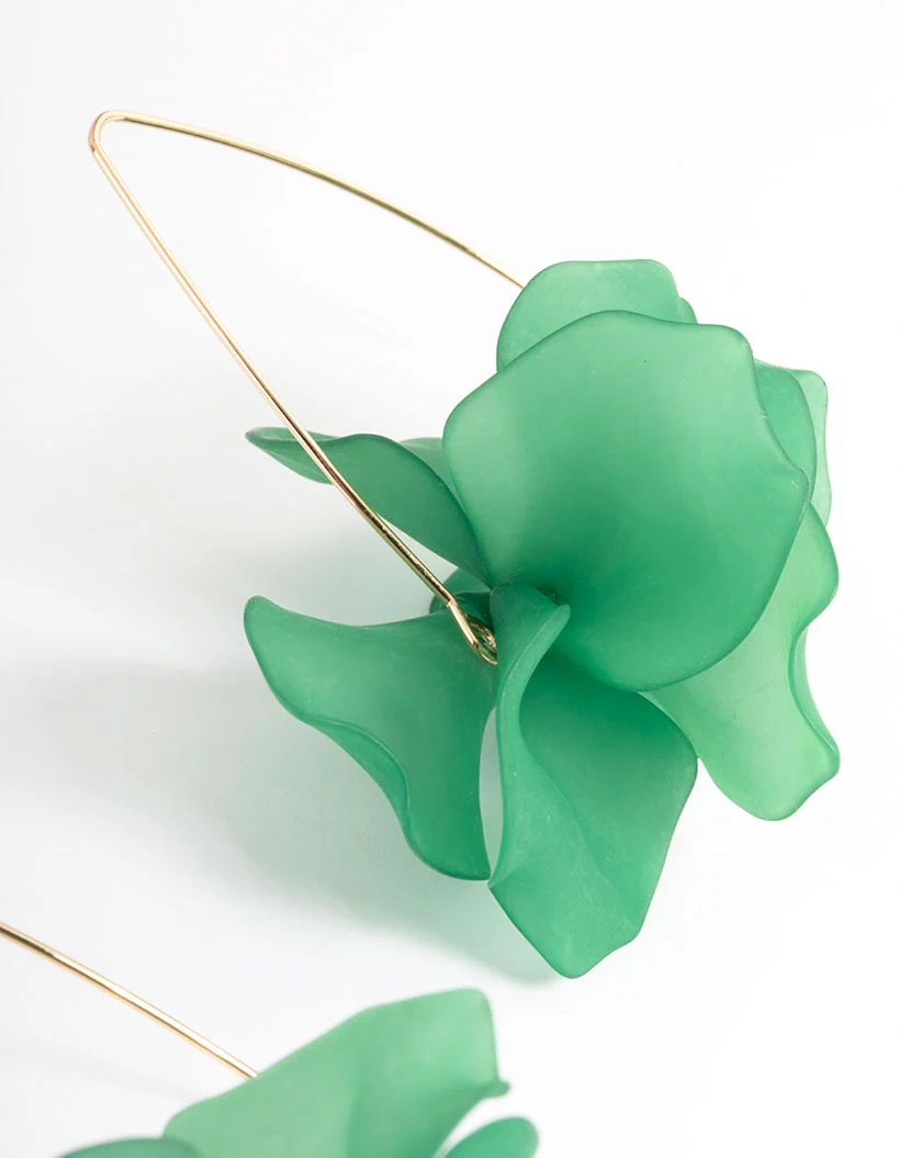 Green Frosted Flower Drop Earrings - Image 6